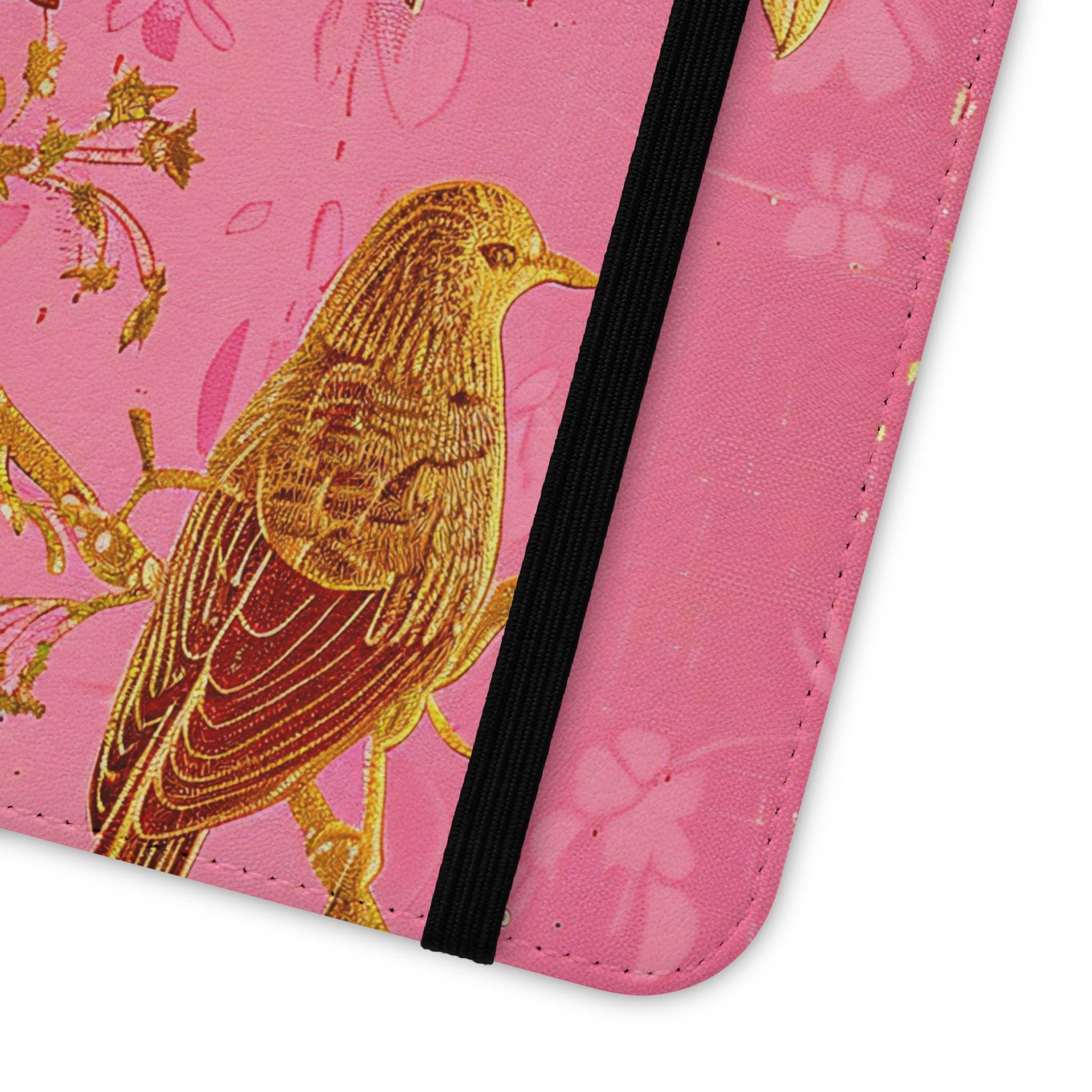 Floral Birds Faux Leather Phone Wallet Case Elegant Bookish Flip Case with Card Slots