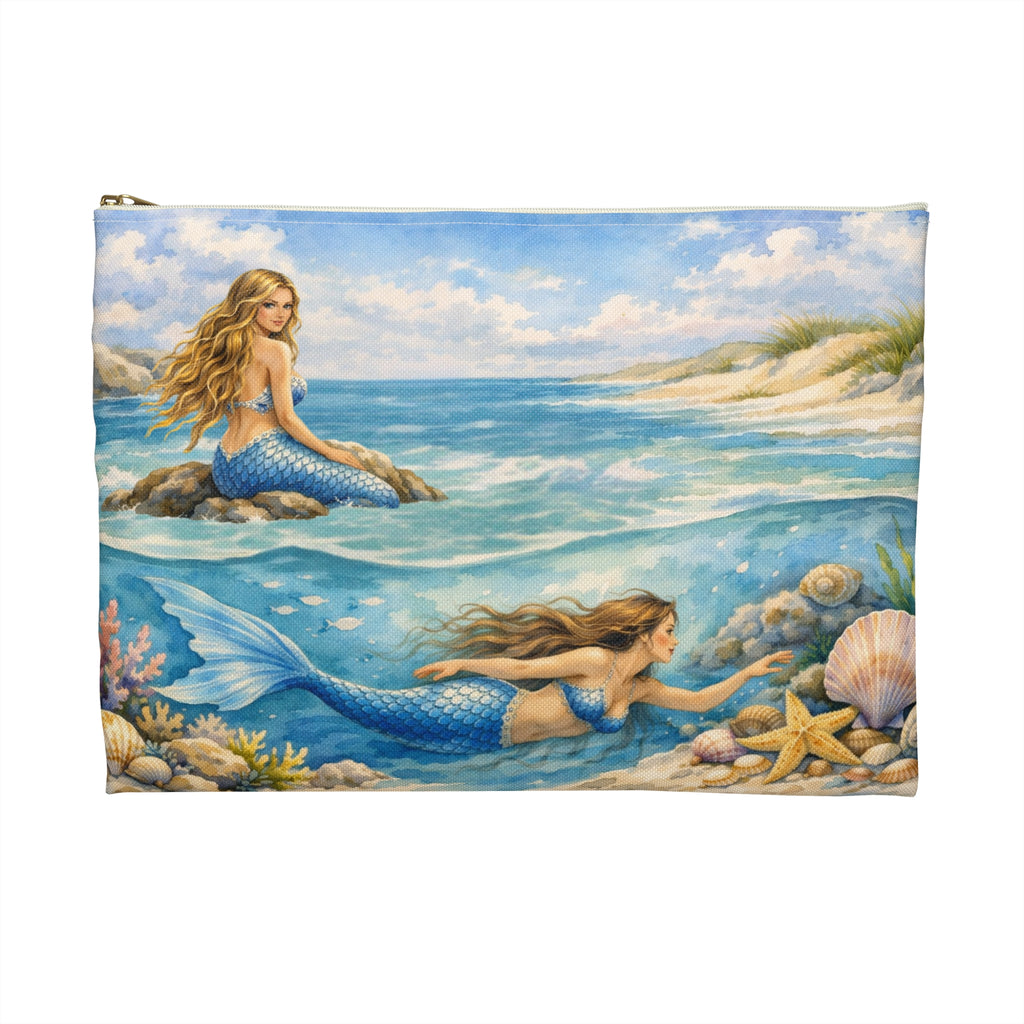 Mermaids Beach Accessory Pouch | Ocean Seashell Starfish Cosmetic Bag | Toiletry Bag for Beach Goer