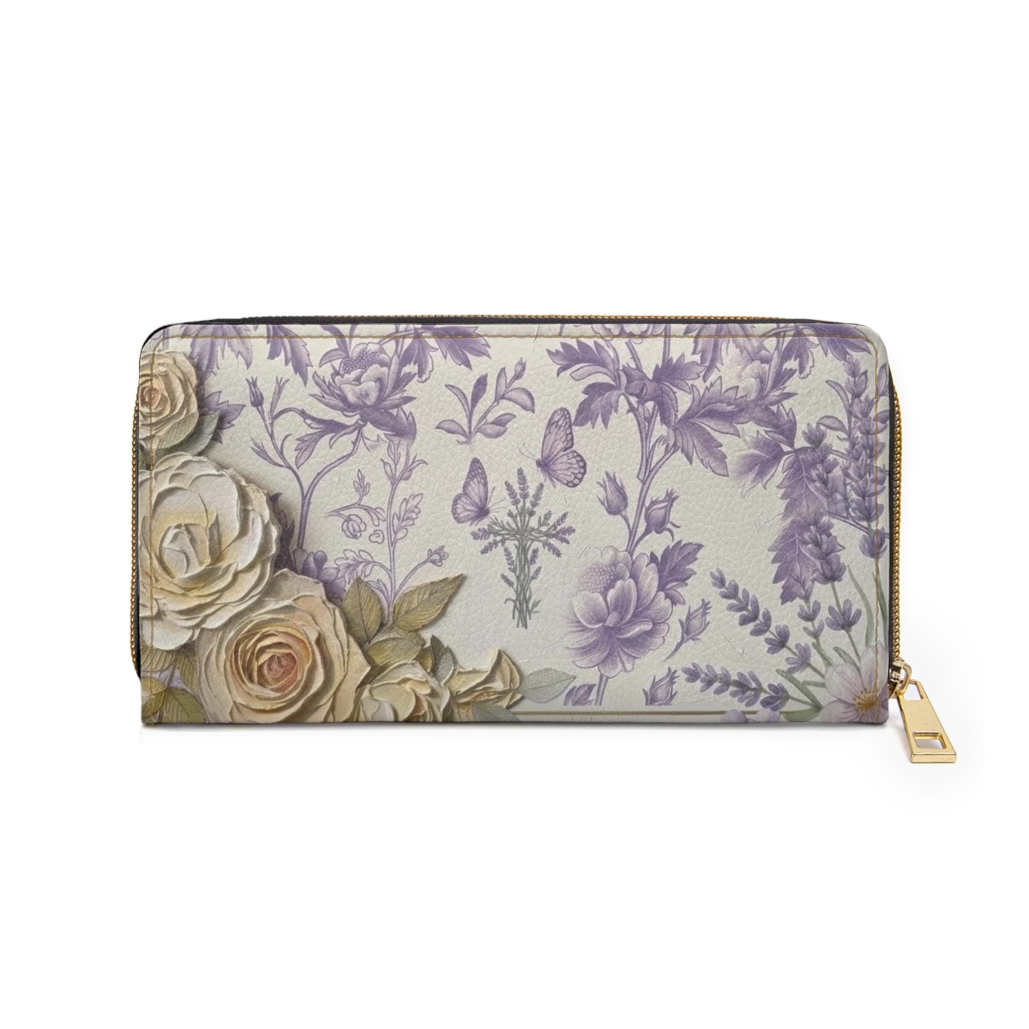 Lavender Toile Cream Impasto Florals Zipper Wallet | Floral Clutch Purse
