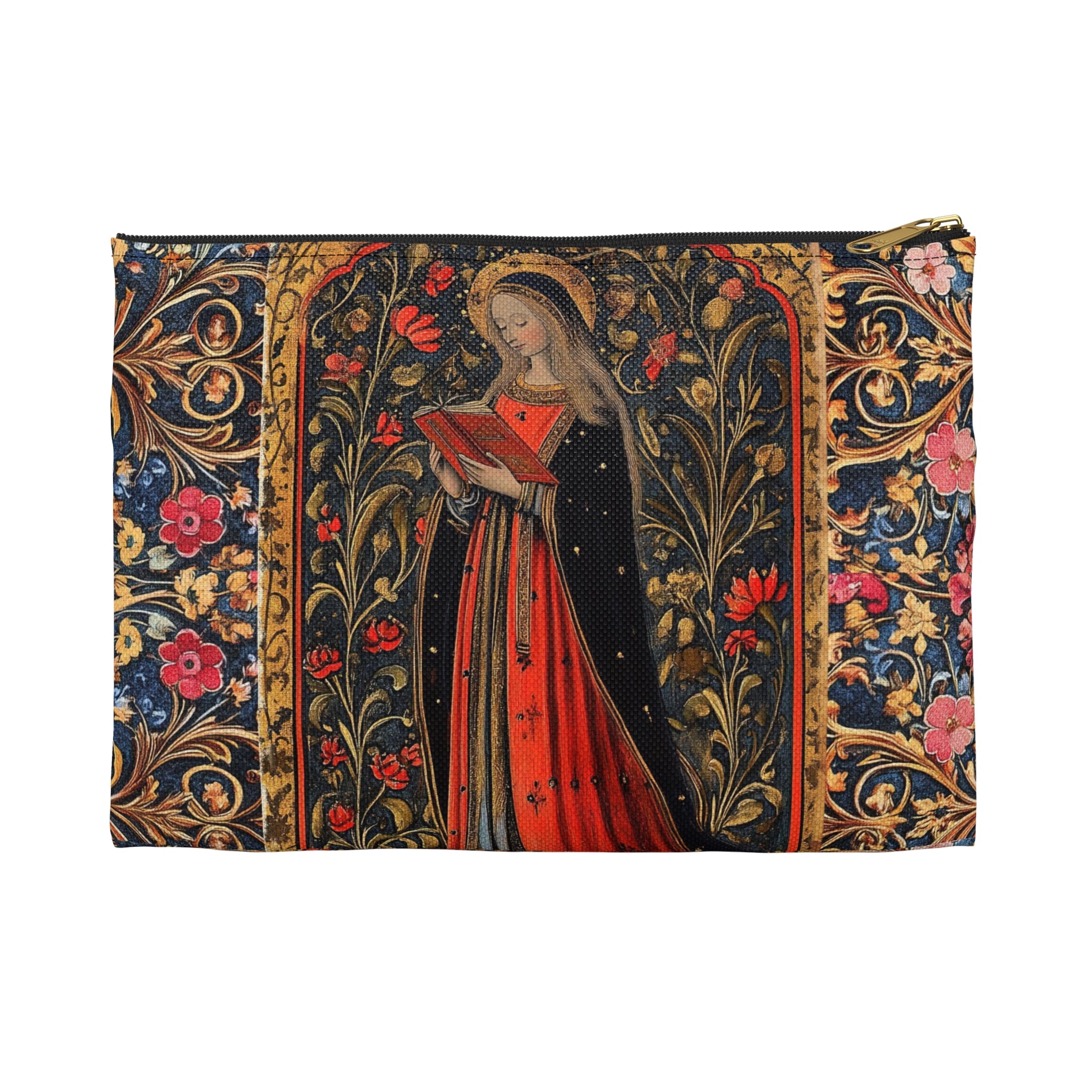 Medieval Madonna Illustration Accessory Pouch | Vintage Religious Art, Rosary Keeper
