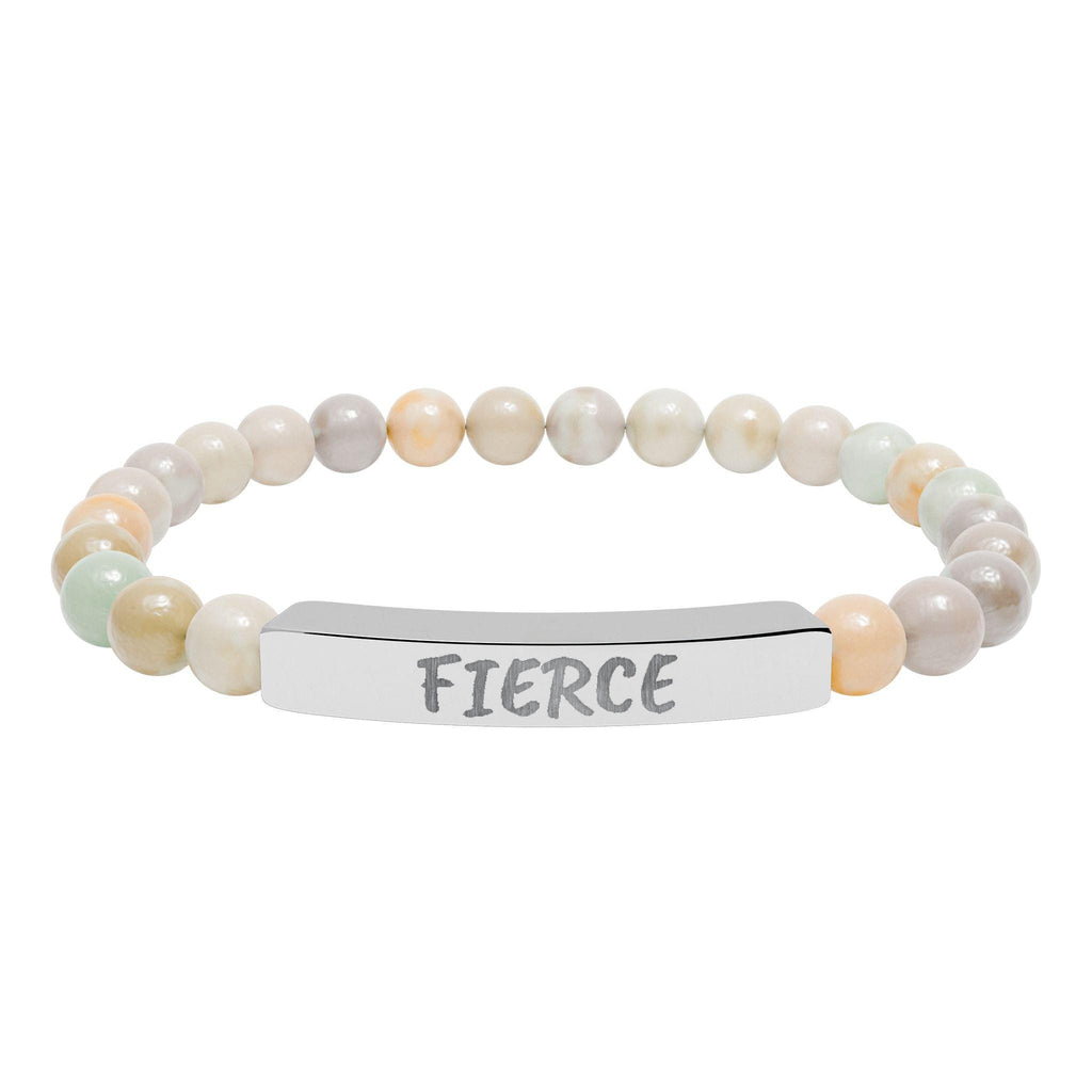 FIERCE Natural Stone Stretch Bar Bracelet | Engraved Christian Bracelet