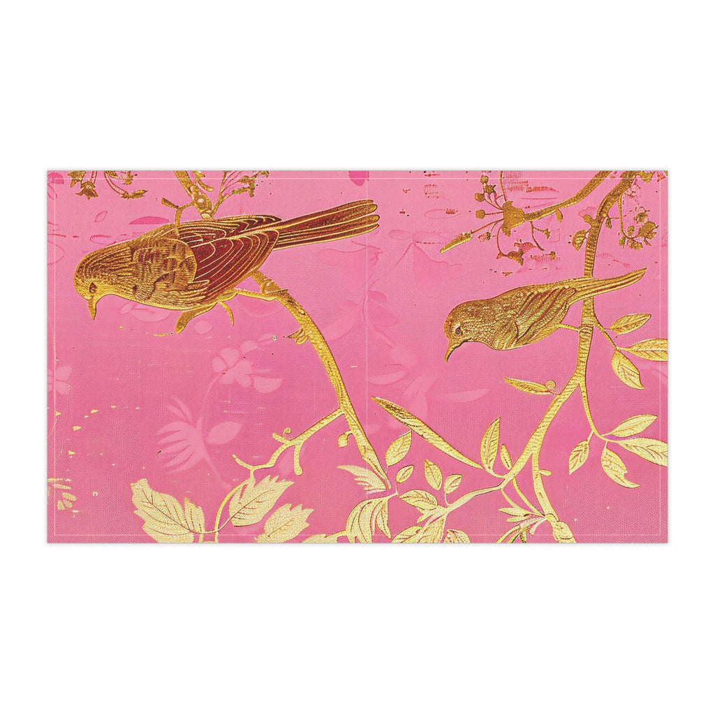 Golden Floral Vine Tea Towel | Pink Botanical Kitchen Towel