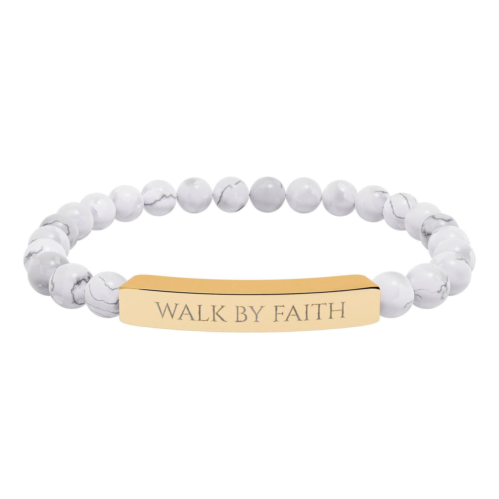 Walk By Faith bar bracelet Natural Stone Stretch Bracelet | Christian Scripture Jewelry