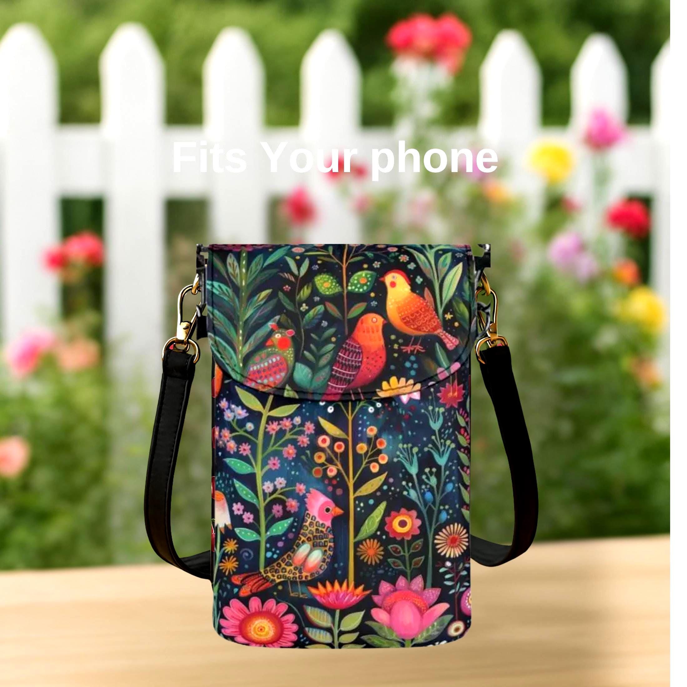 Floral Crossbody Phone Bag: Vegan Leather, Festival Purse