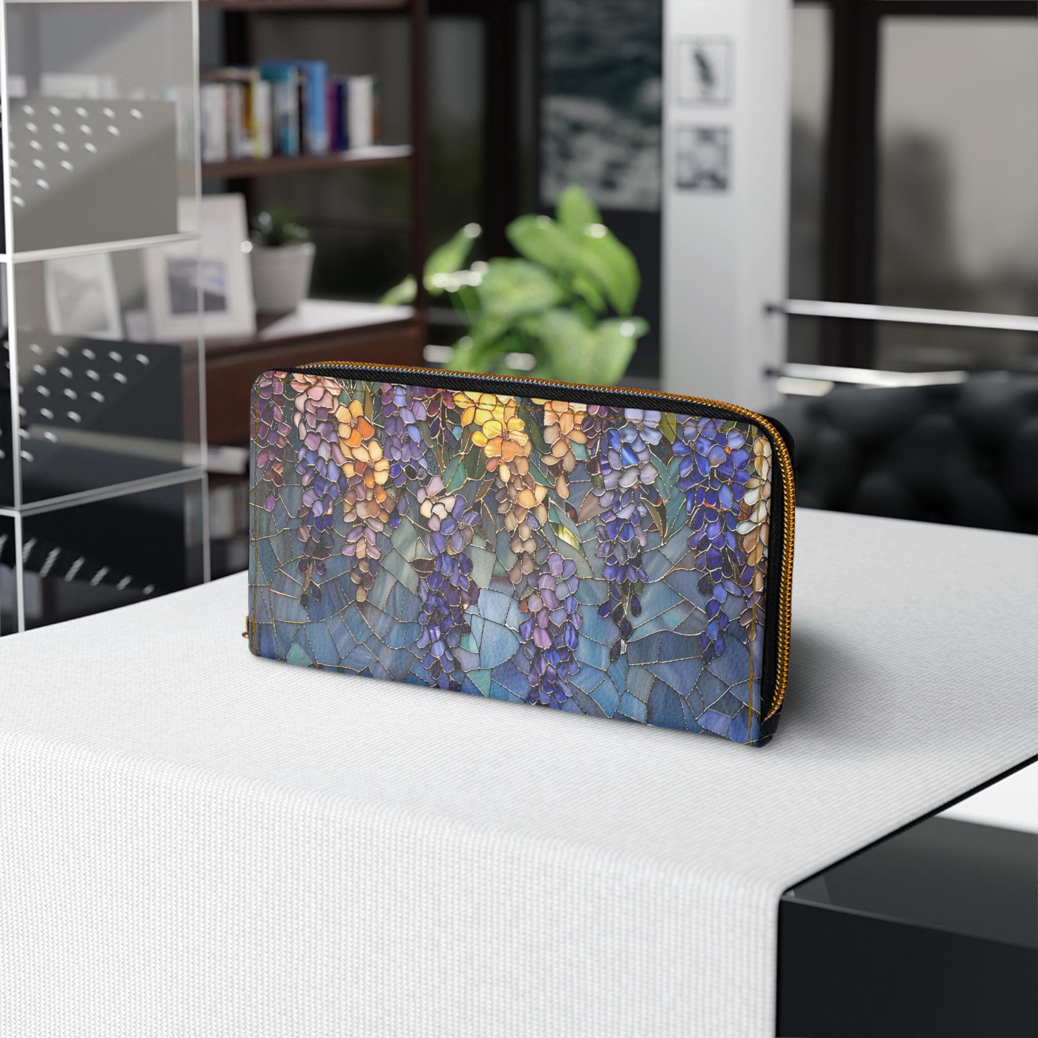 Wisteria Wallet | Floral Clutch • Botanical Zipper • Vegan Leather Coin Purse • Trendy Garden Lover Gift