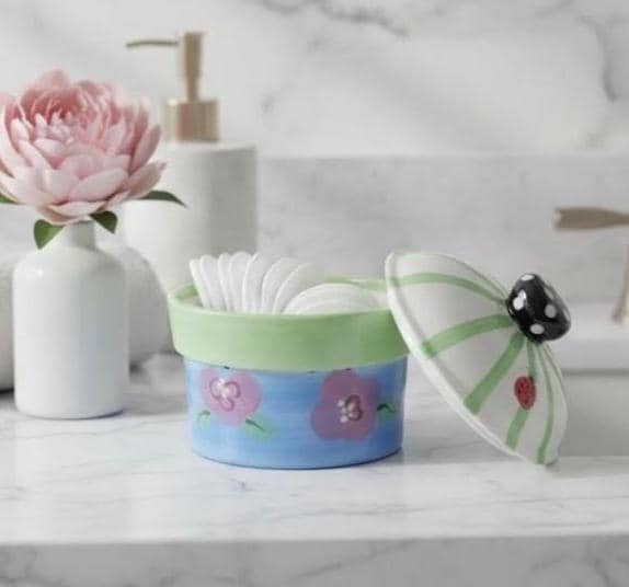 Hand Painted Ladybug Ceramic Treat Jar - Whimsical Floral Cookie Canister for Cottagecore Kitchen Decor