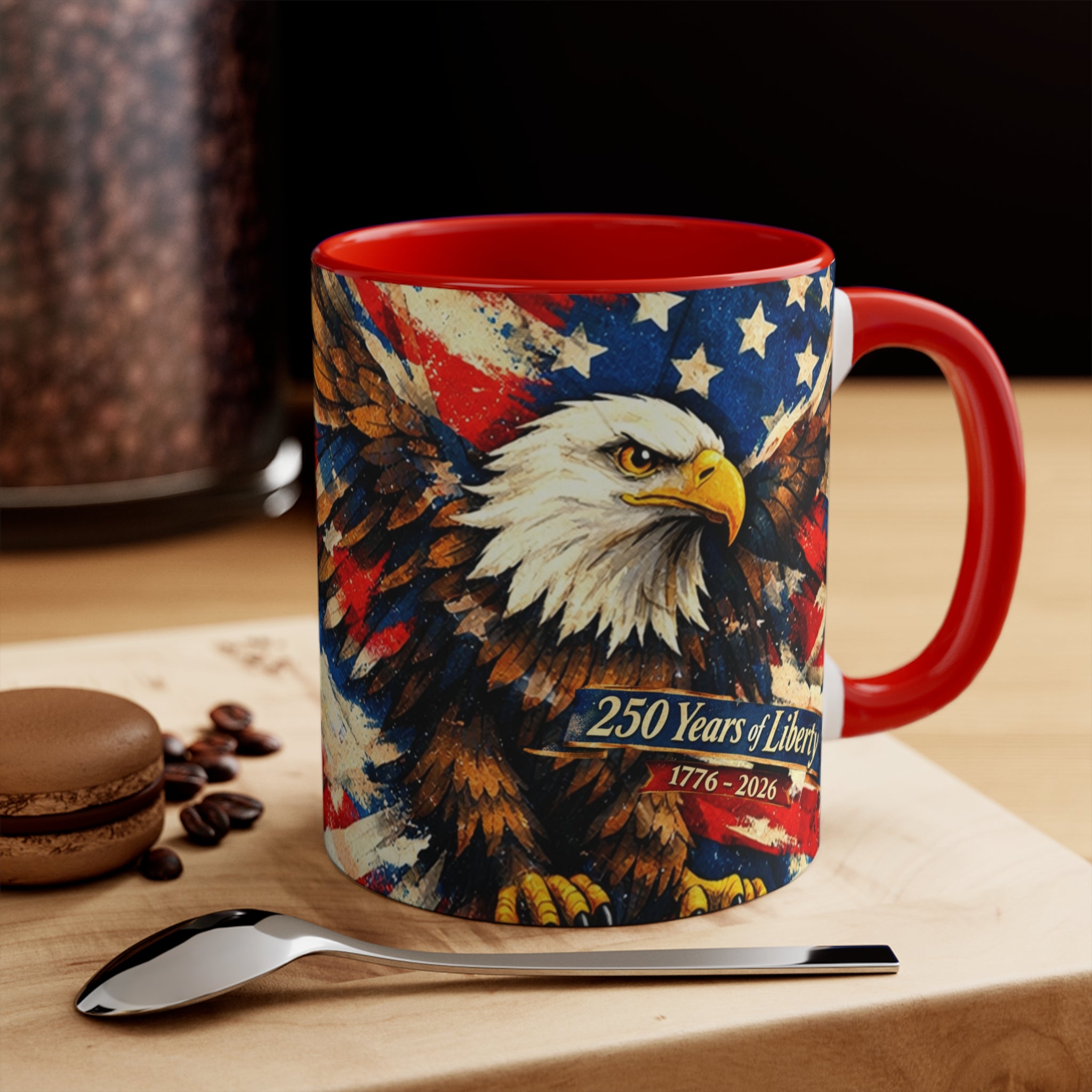 Bald Eagle with American Flag Mug | 250 Years of Liberty 1776-2026 Coffee Cup Comemorative Anniversary
