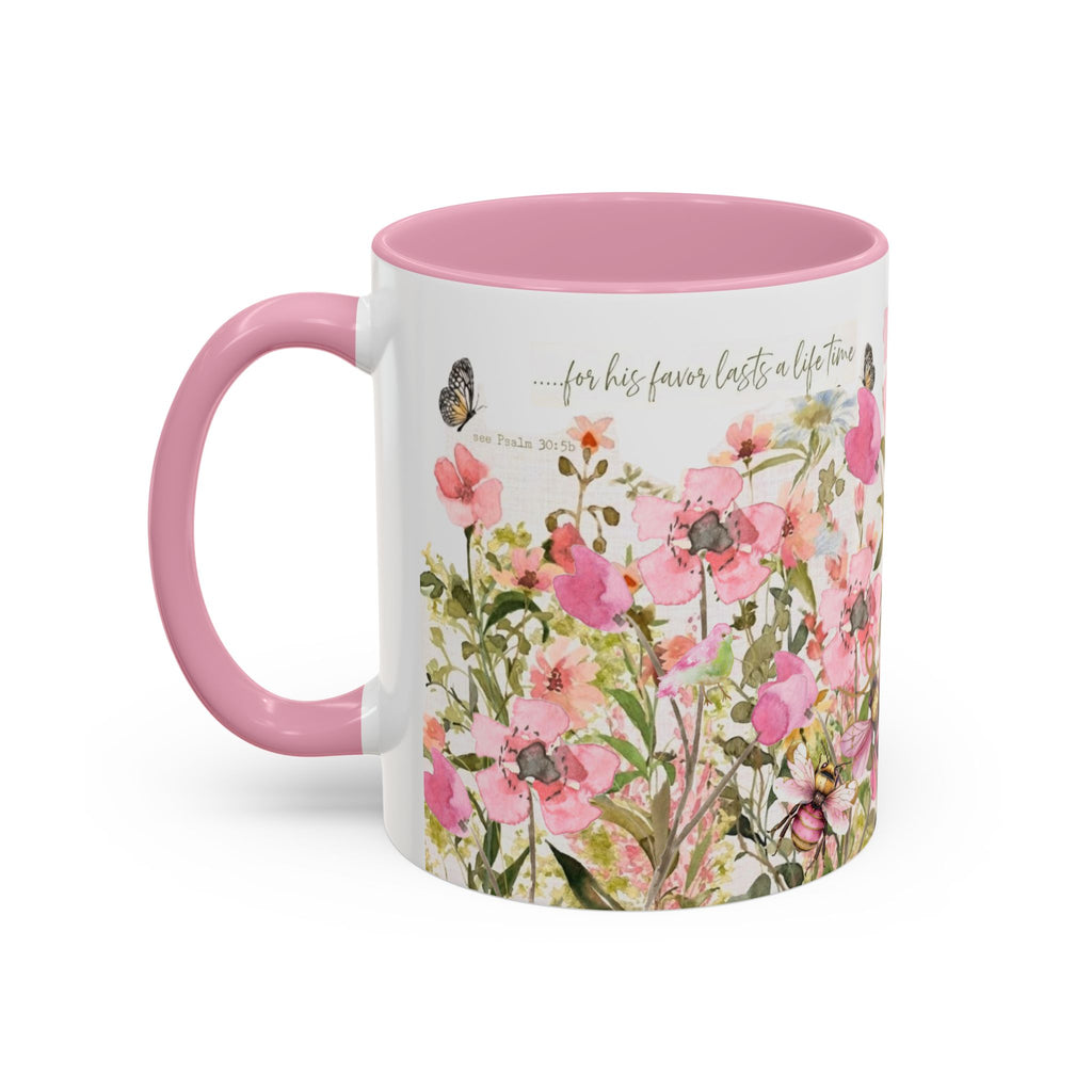 Pink Watercolor Wildflowers Mug | Butterfly Accent Scripture Coffee Cup Gift for Her
