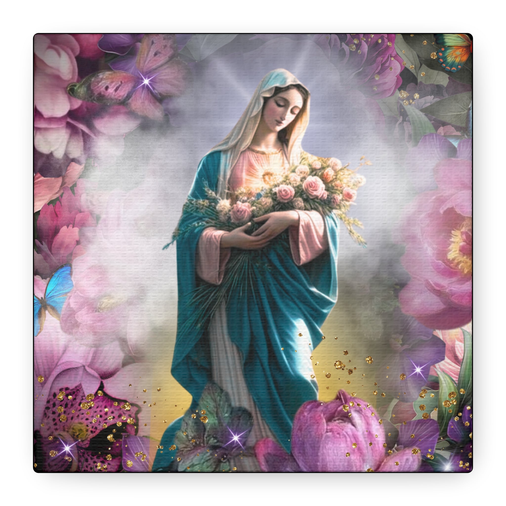 Virgin Mary Floral Portrait Canvas