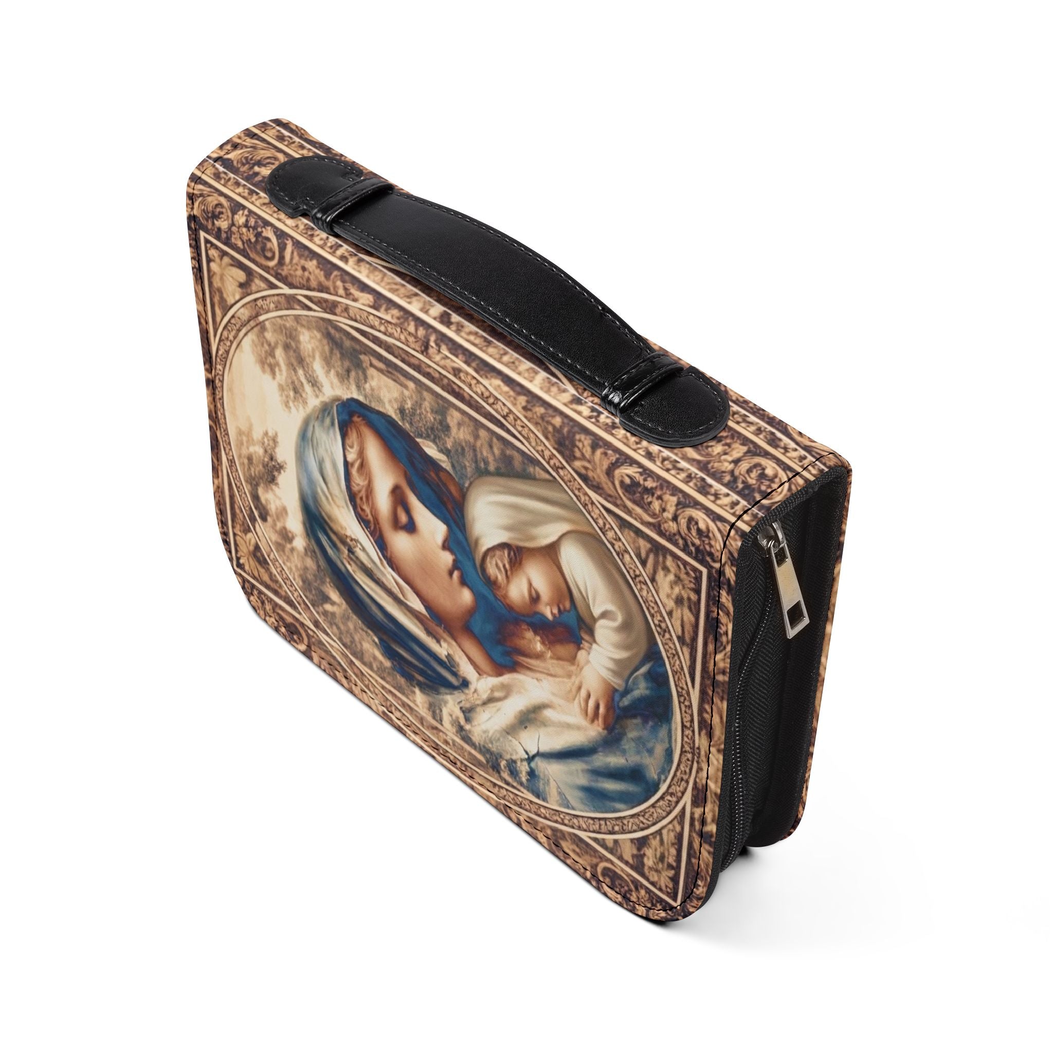 Sepia tone Madonna and Child Bible Cover | Religious Scripture Bible Zippered Case Catholic Gift