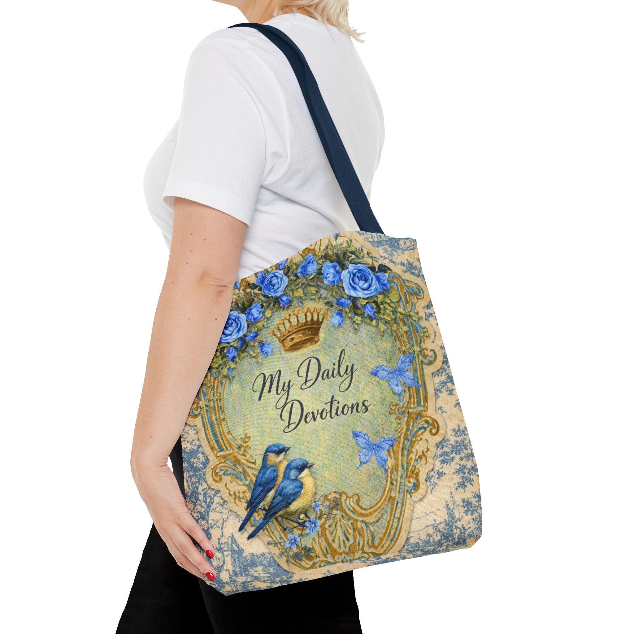 Daily Devotions Tote Bag | Bluebird Toile Bible Study Accessory | Christian Shoulder Bag