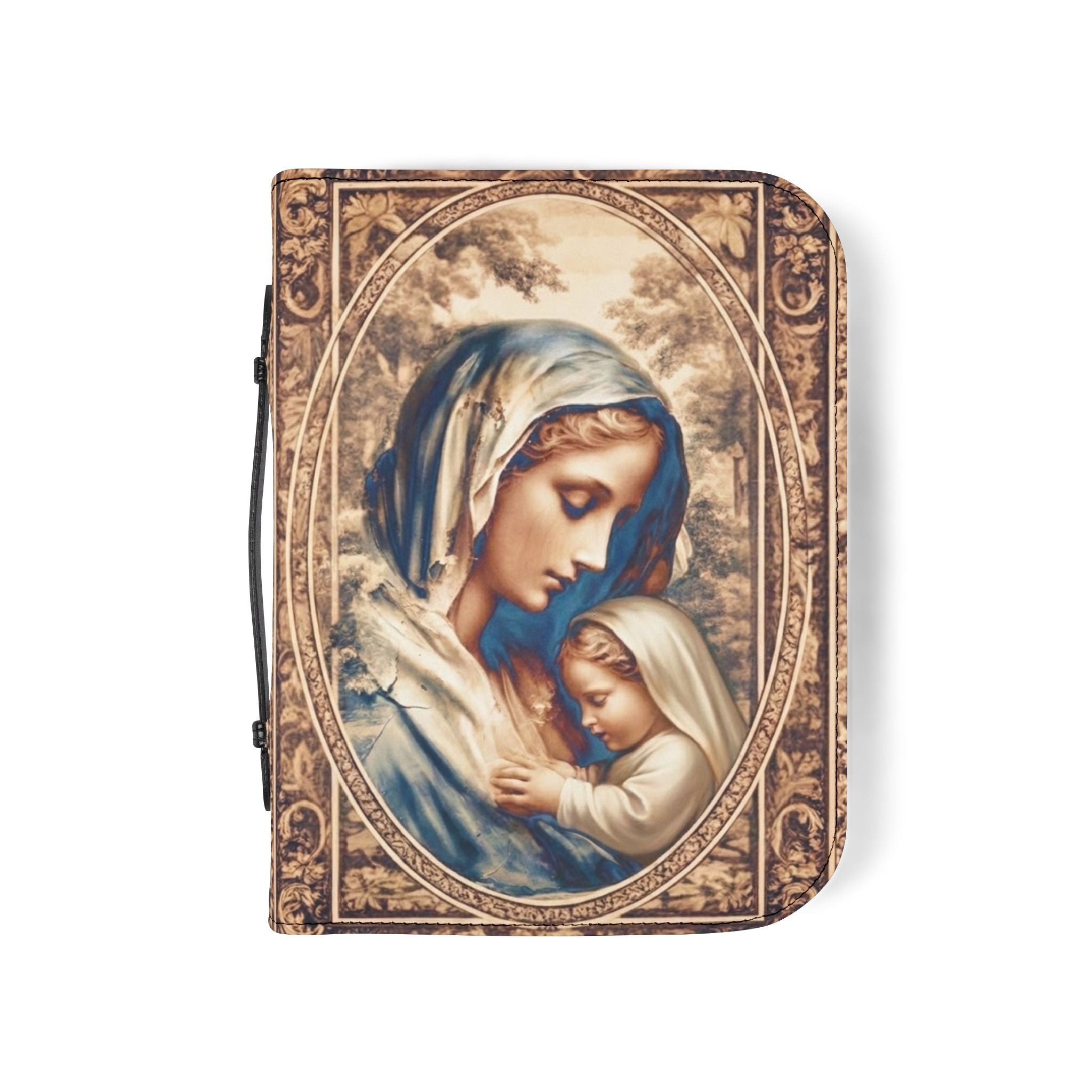 Sepia tone Madonna and Child Bible Cover | Religious Scripture Bible Zippered Case Catholic Gift