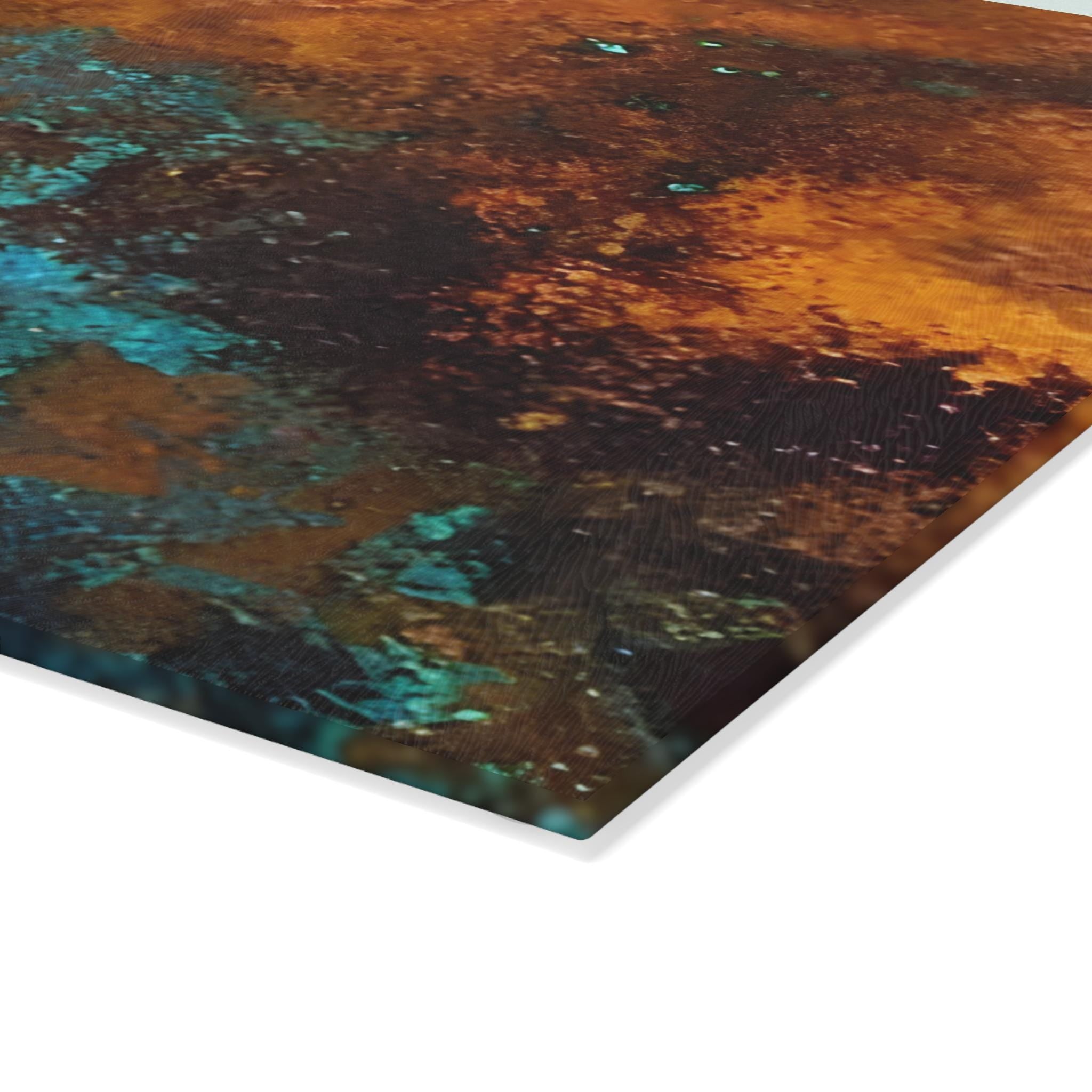 Glass Cutting Board: Copper Camouflage Salamander, Verdigris Patina Kitchen Decor