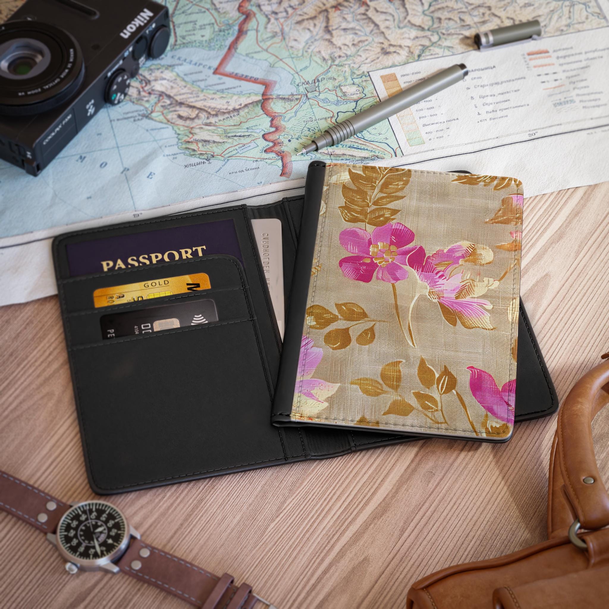 RFID Blocking Travel Wallet | Vintage Floral Passport Cover | Folding Passport Wallet for Secure Travel