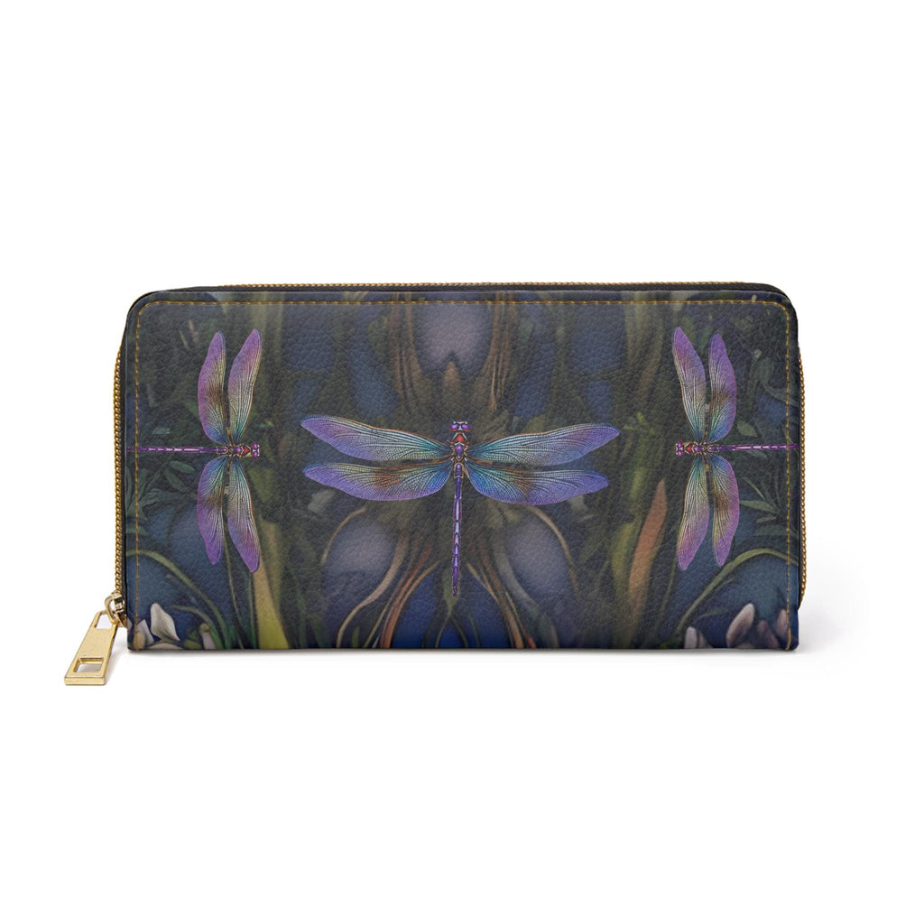 Dragonfly Art Zipper Wallet | Floral, Vintage-Inspired Illustration