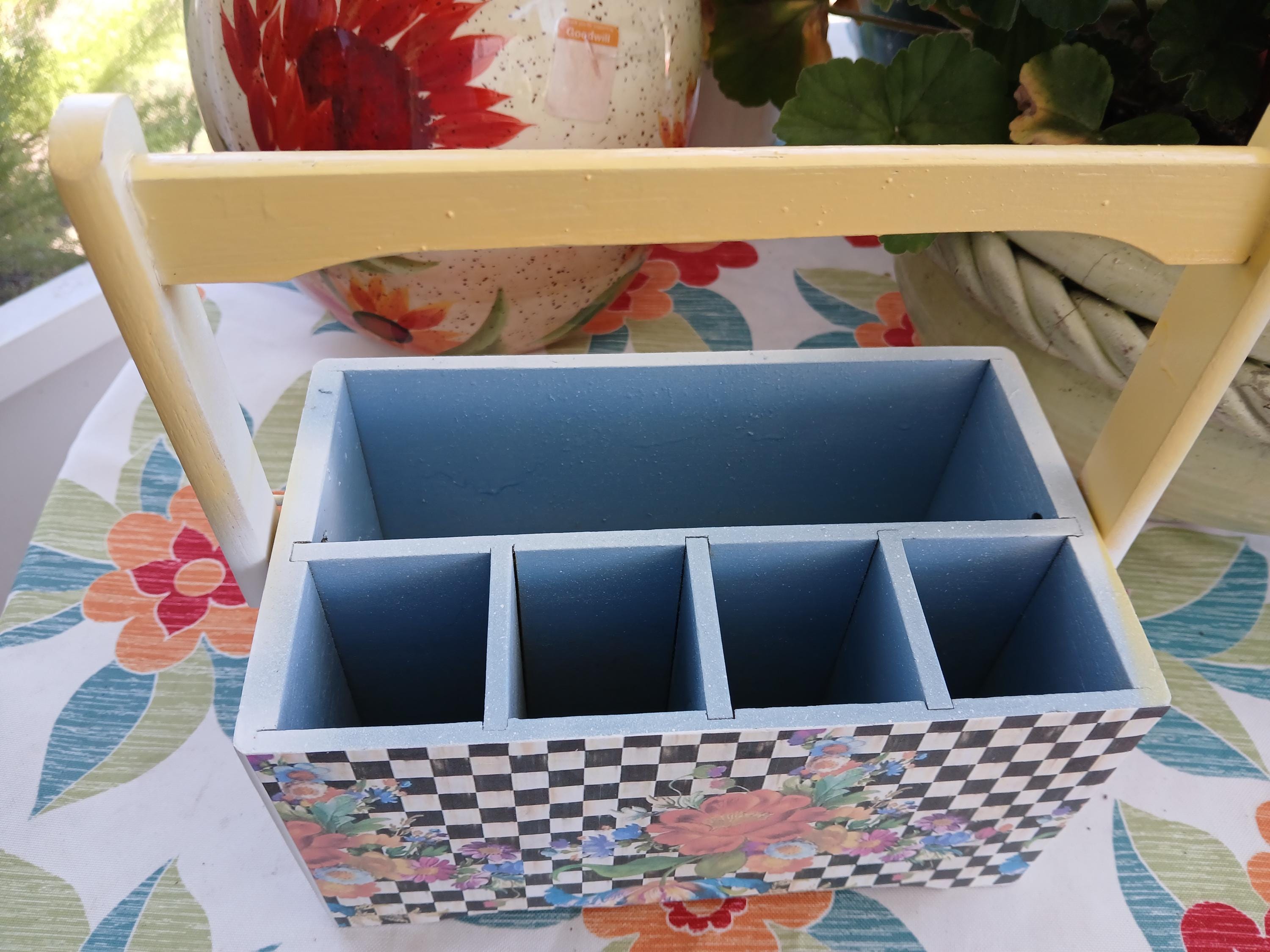Modern Farmhouse Utensil Caddy Vintage Decorative Wood Box Cottagecore