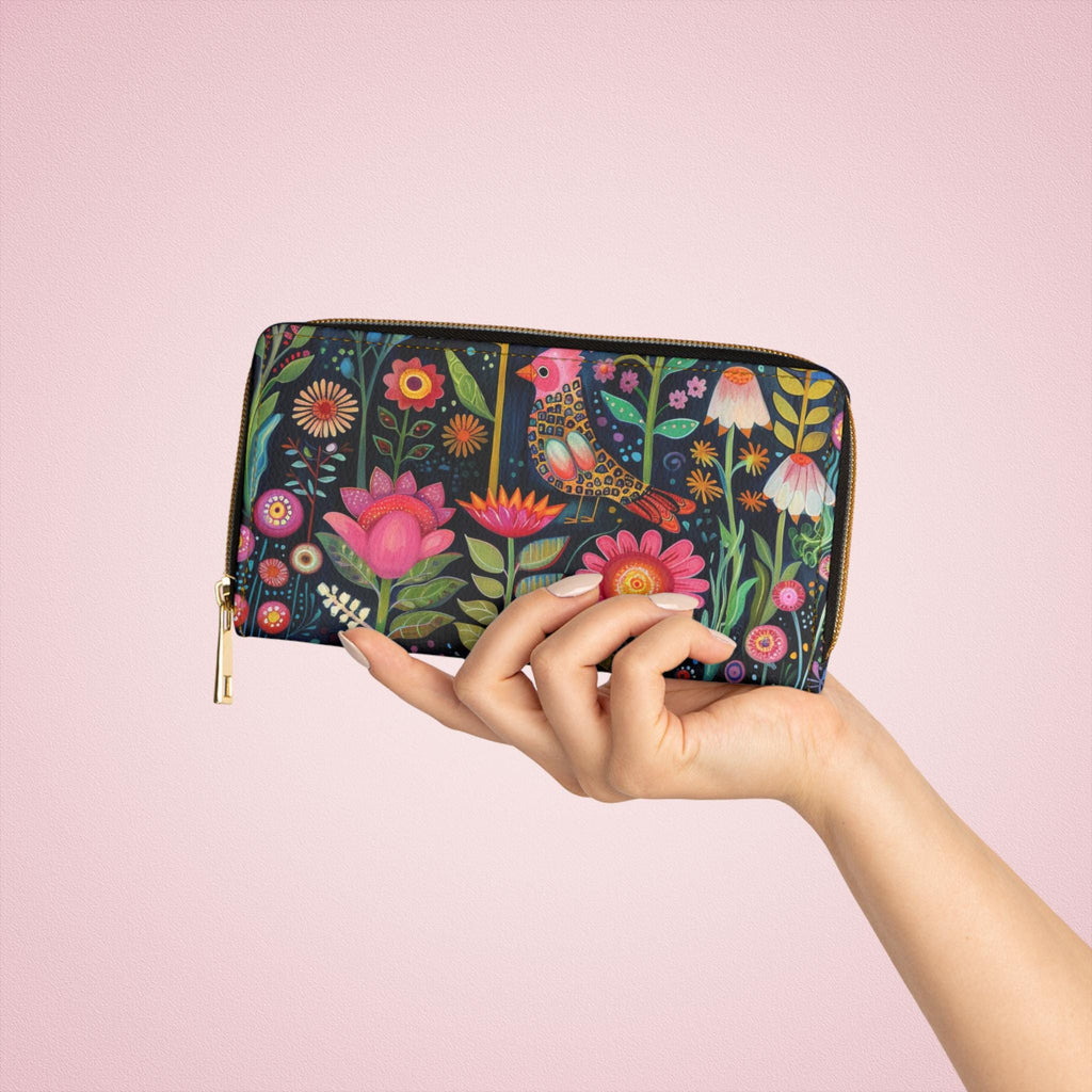 Merrimeko Botanical Zipper Wallet, Folkart Design Nature Lover Gift, Vintage Inspired Clutch