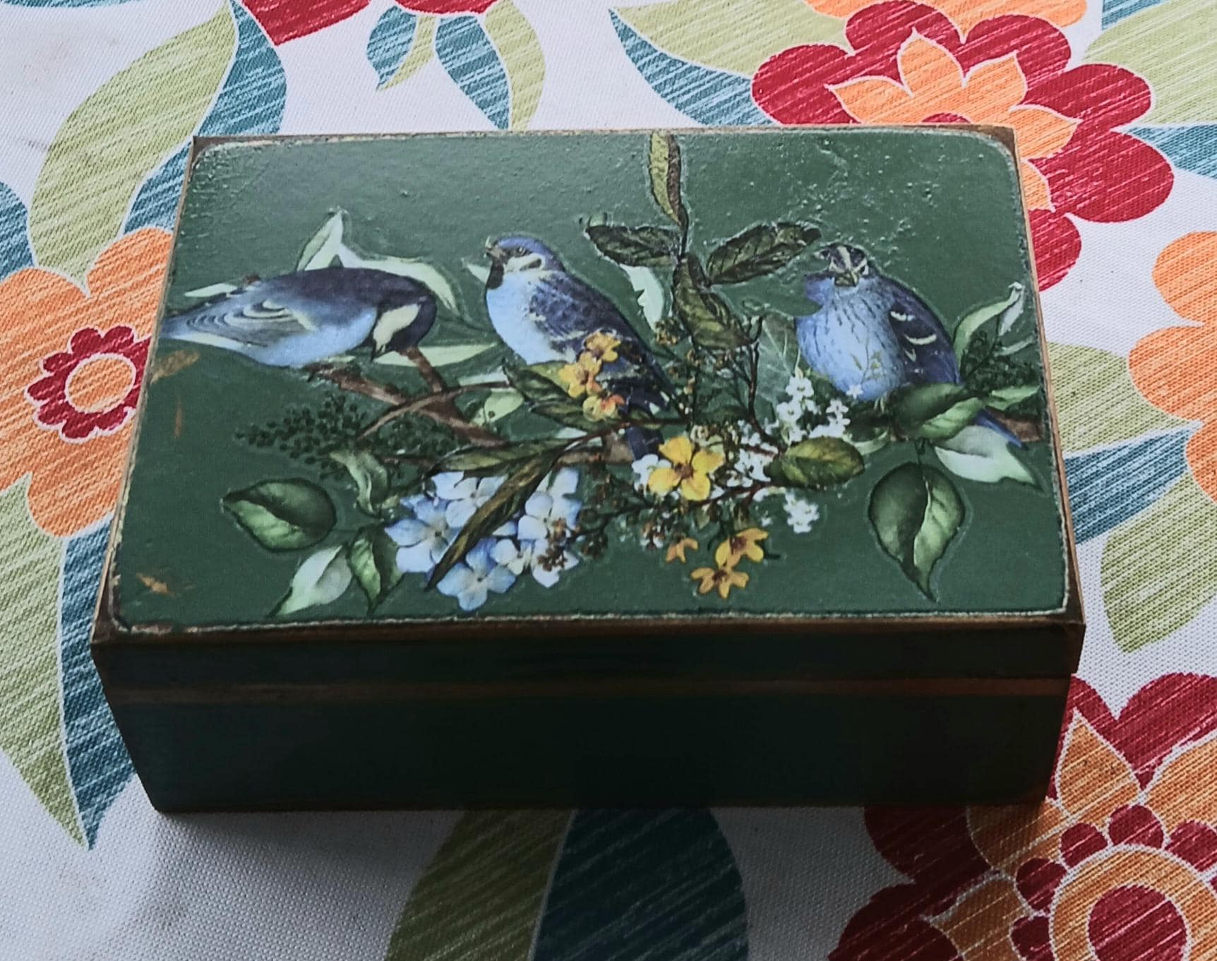 Victorian Bluebirds Bird Jewelry Box • Small Trinket Box Vintage Renewed Keepsake Chest