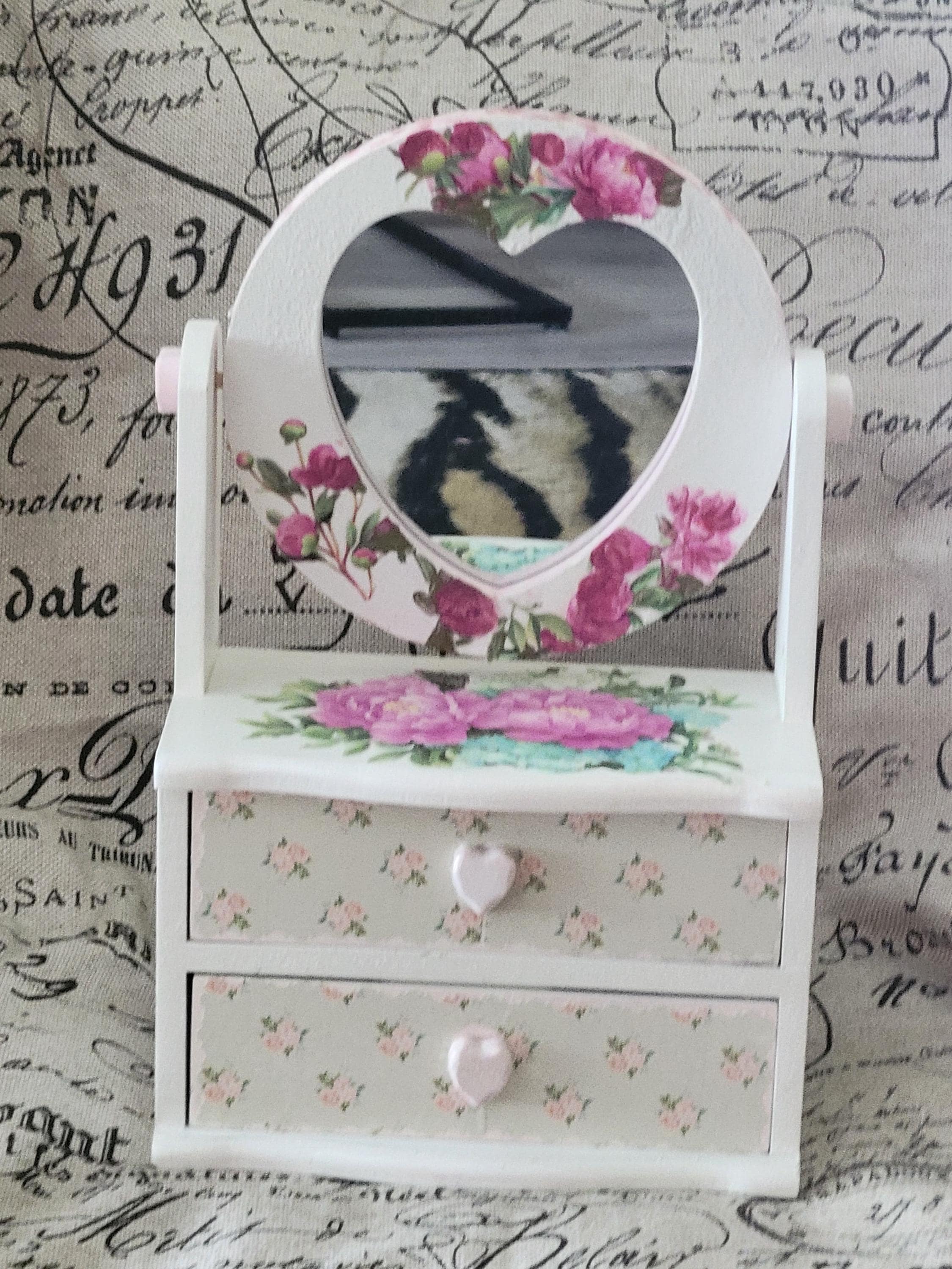 Cottagecore Jewelry Box – Vintage Floral Keepsake Chest, Wood Vanity Organizer