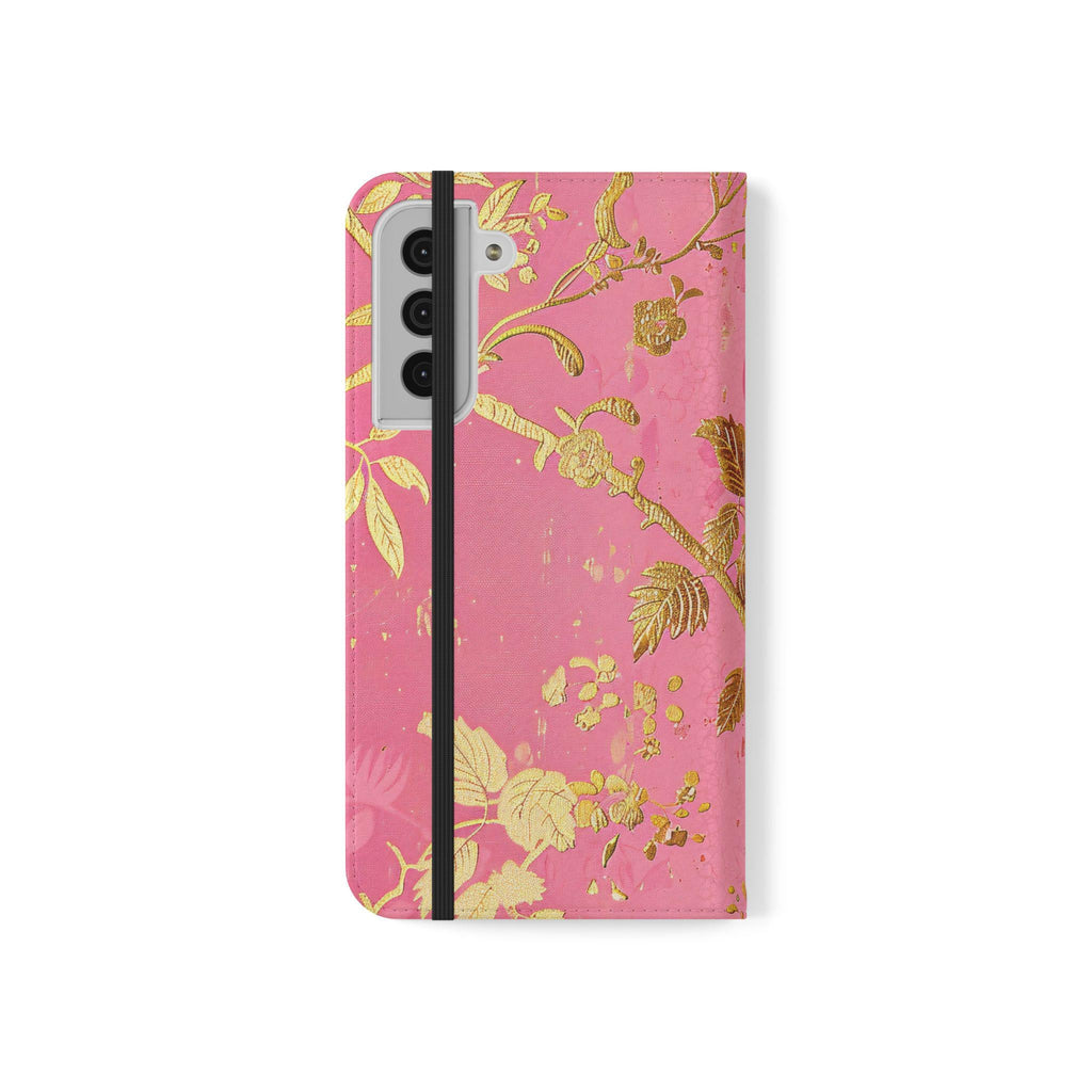 Floral Birds Faux Leather Phone Wallet Case Elegant Bookish Flip Case with Card Slots