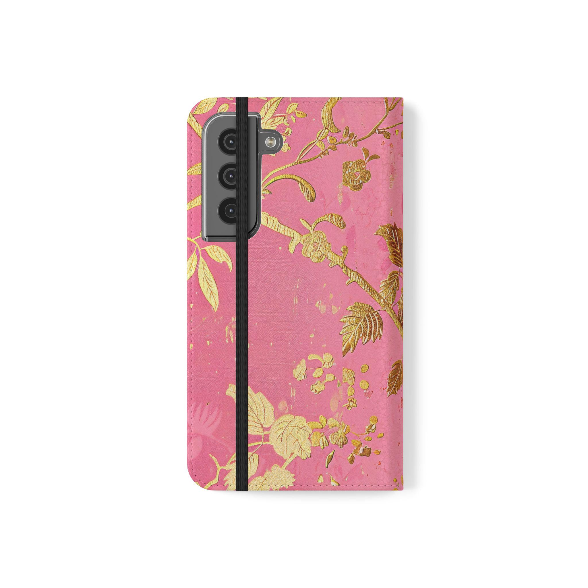 Floral Birds Faux Leather Phone Wallet Case Elegant Bookish Flip Case with Card Slots