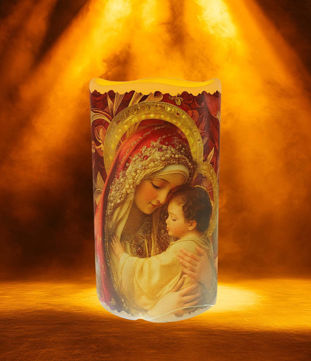 Mary & Jesus LED Wax Candle –Religious Christian Night Light / Christmas Centerpiece PERSONALIZED