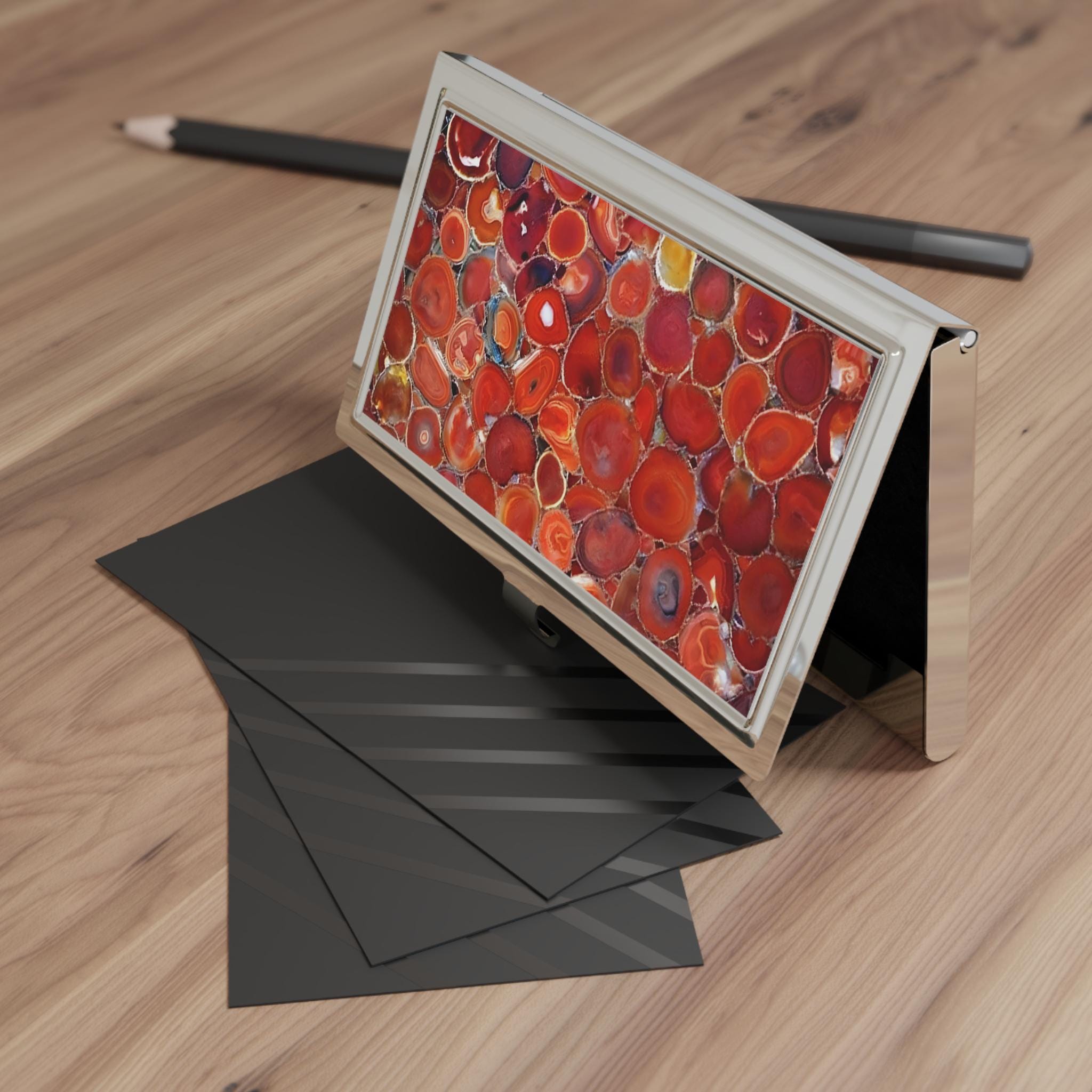 Colorful Gemstone Business Card Holder, Artistic 3D Image Card Case | Desk Organizer