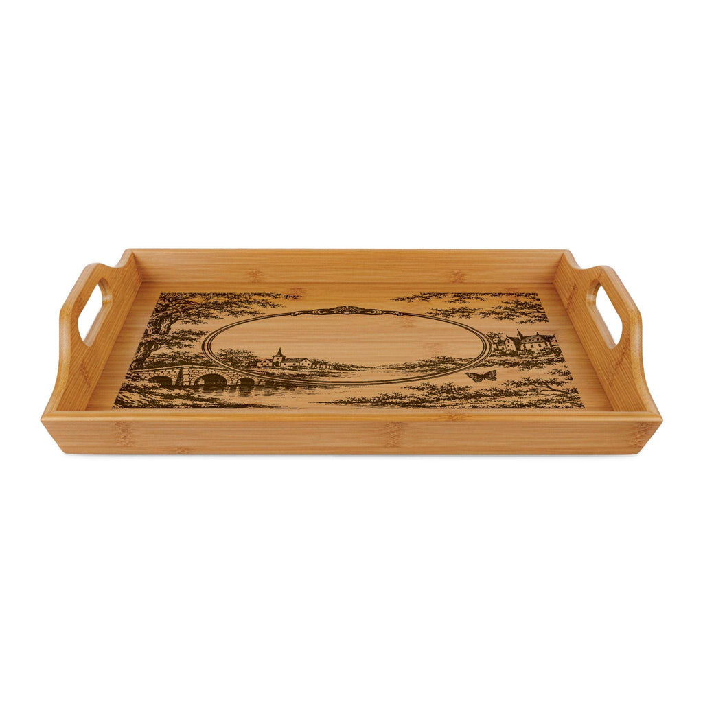 Personalized Pastoral Toile Engraved Bamboo Serving Tray | Bed Tray | Wedding Anniversary Gift