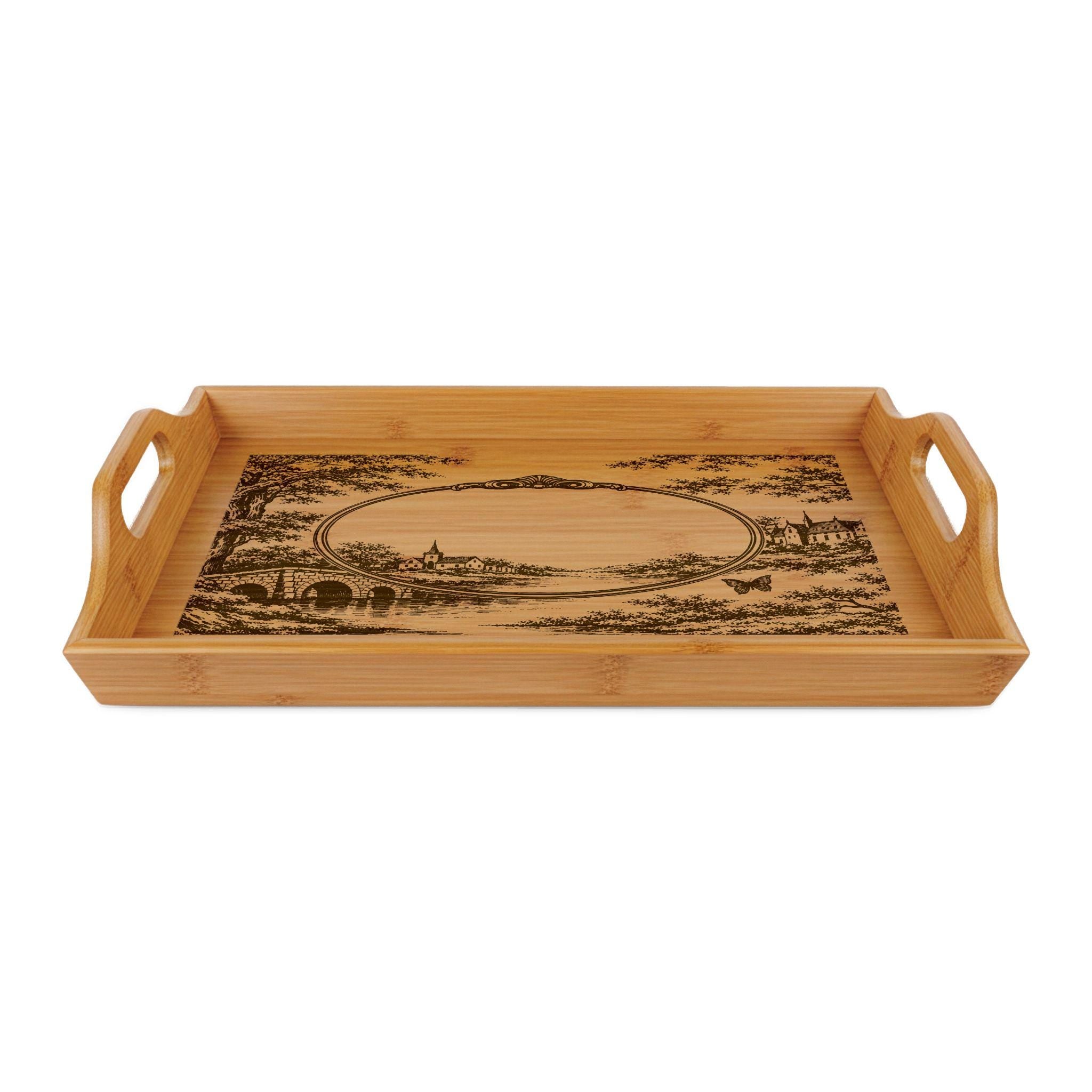 Personalized Pastoral Toile Engraved Bamboo Serving Tray | Bed Tray | Wedding Anniversary Gift