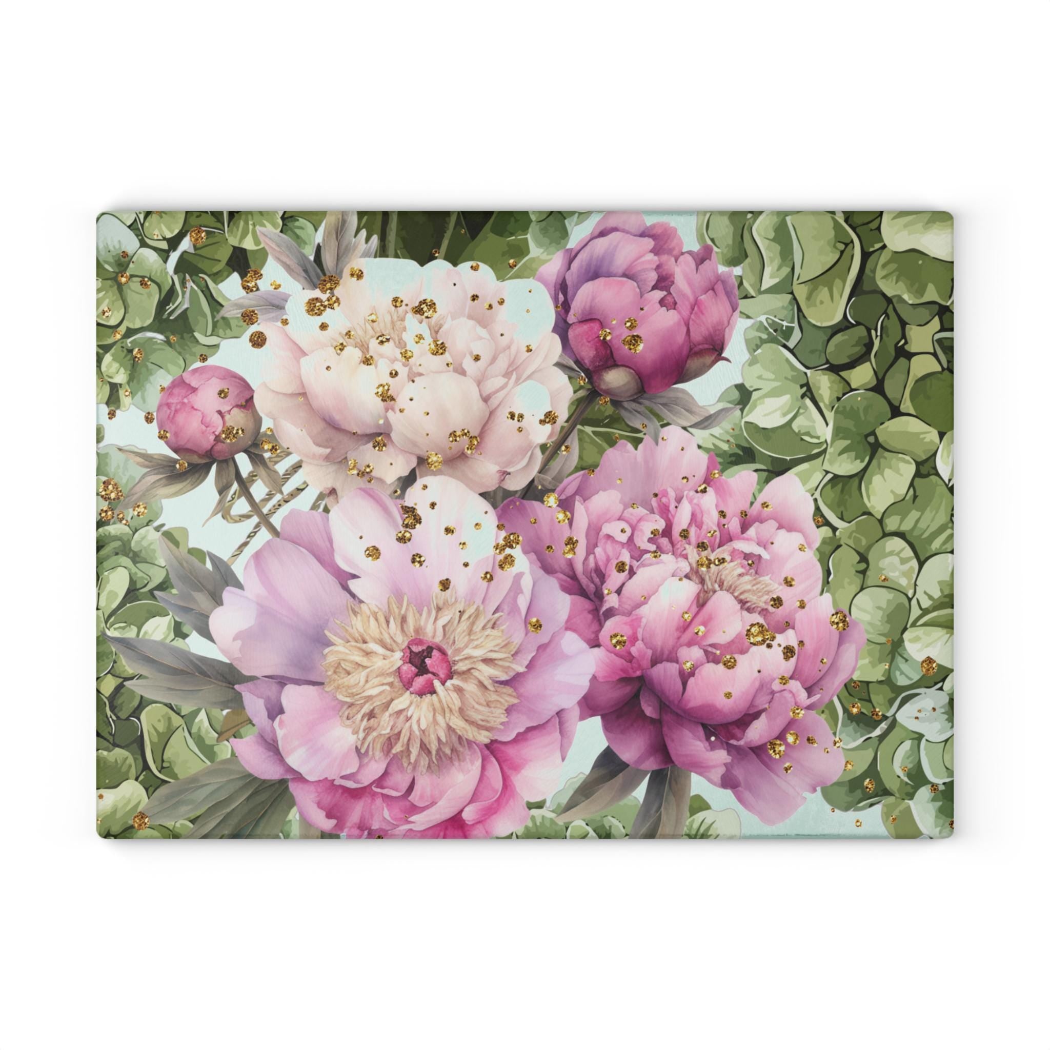 Vintage Floral Glass Cutting Board | Botanical Kitchen Decor | Perfume Vanity Tray