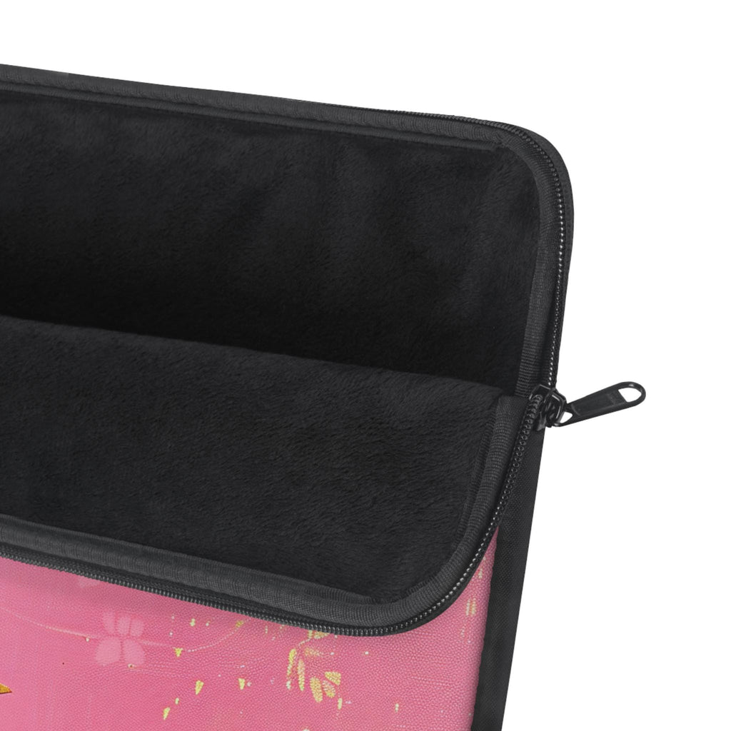 Floral Laptop Sleeve | Gold & Pink Botanical Zip Sleeve Fleece Interior | 3D Image