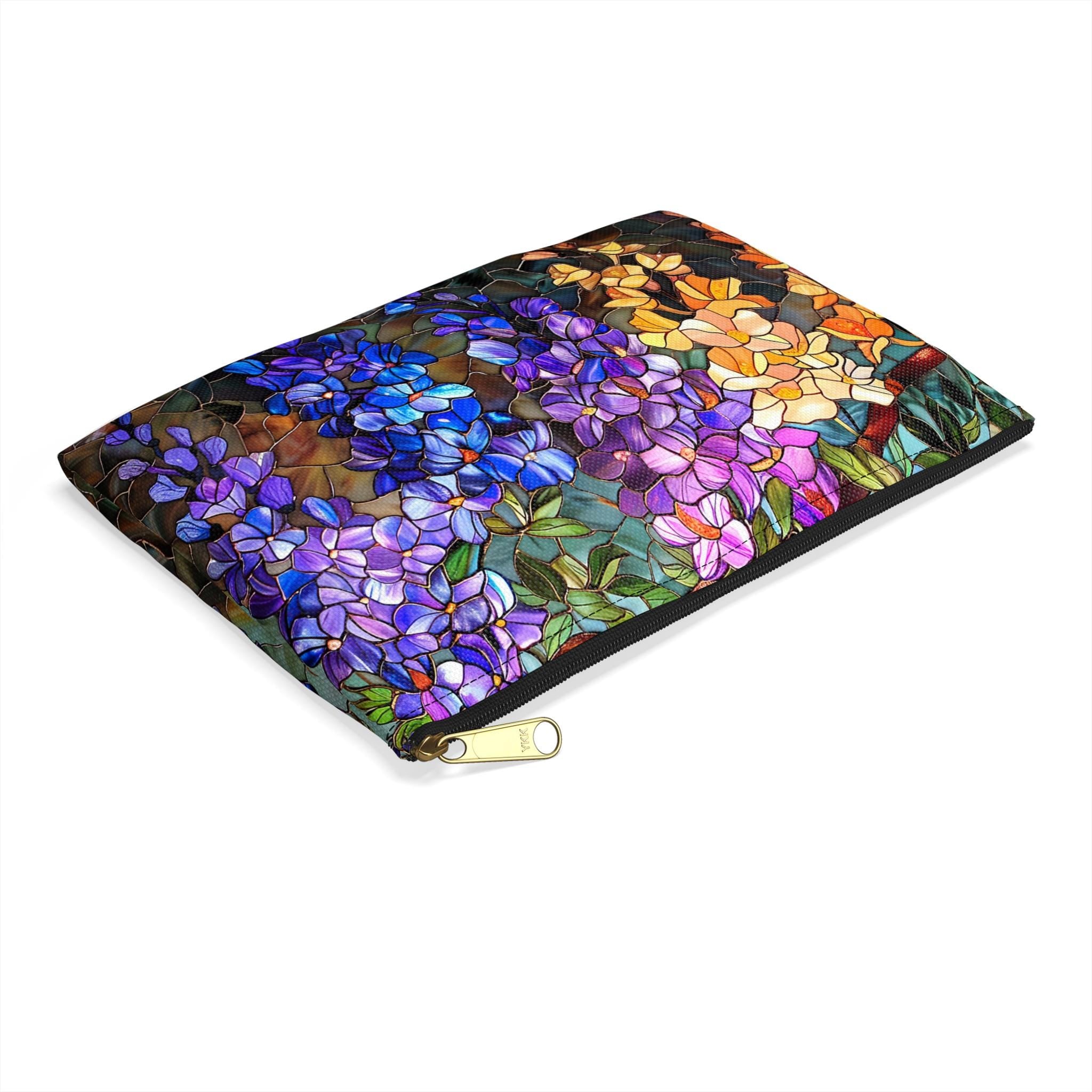 Wisteria Floral Accessory Pouch | Stained Glass Garden Print Zipper Bag