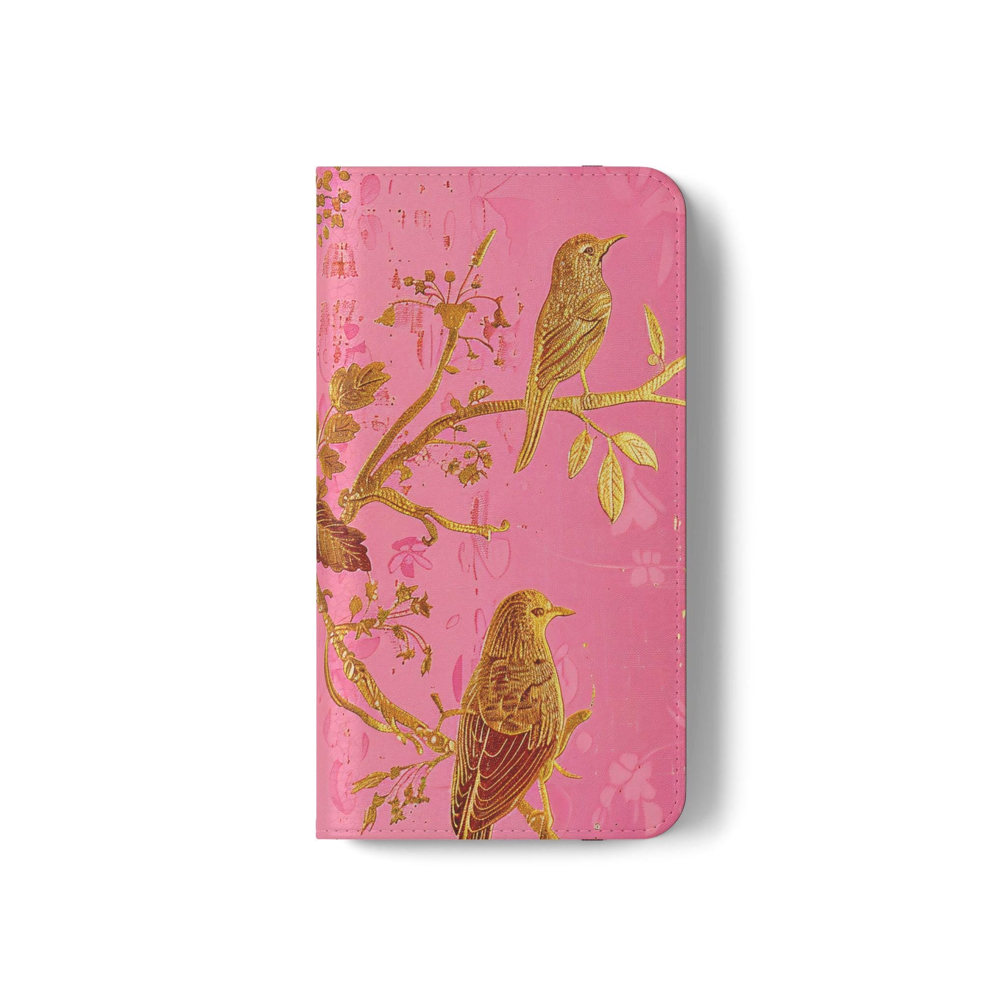 Floral Birds Faux Leather Phone Wallet Case Elegant Bookish Flip Case with Card Slots
