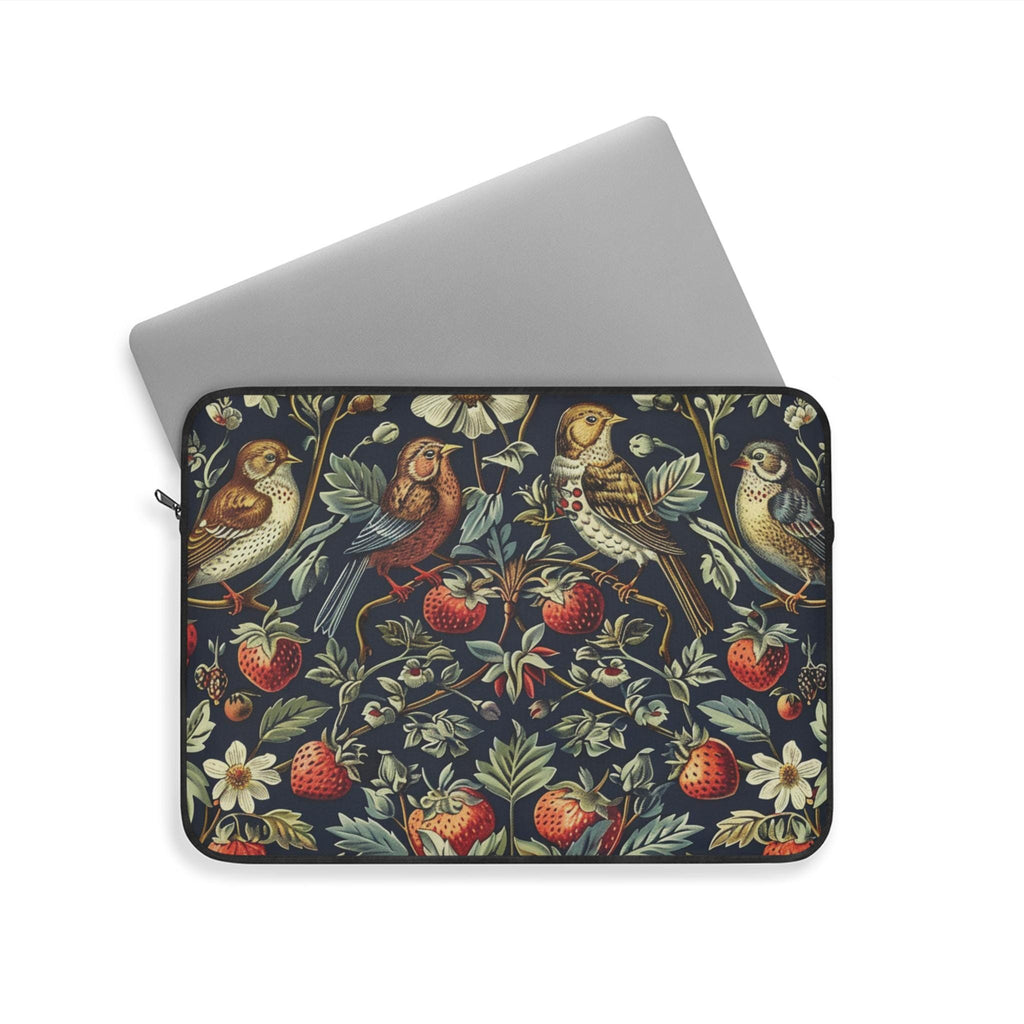 Strawberry Thieves William Morris Laptop Sleeve | Red Cream Botanical Zip Sleeve Fleece Interior