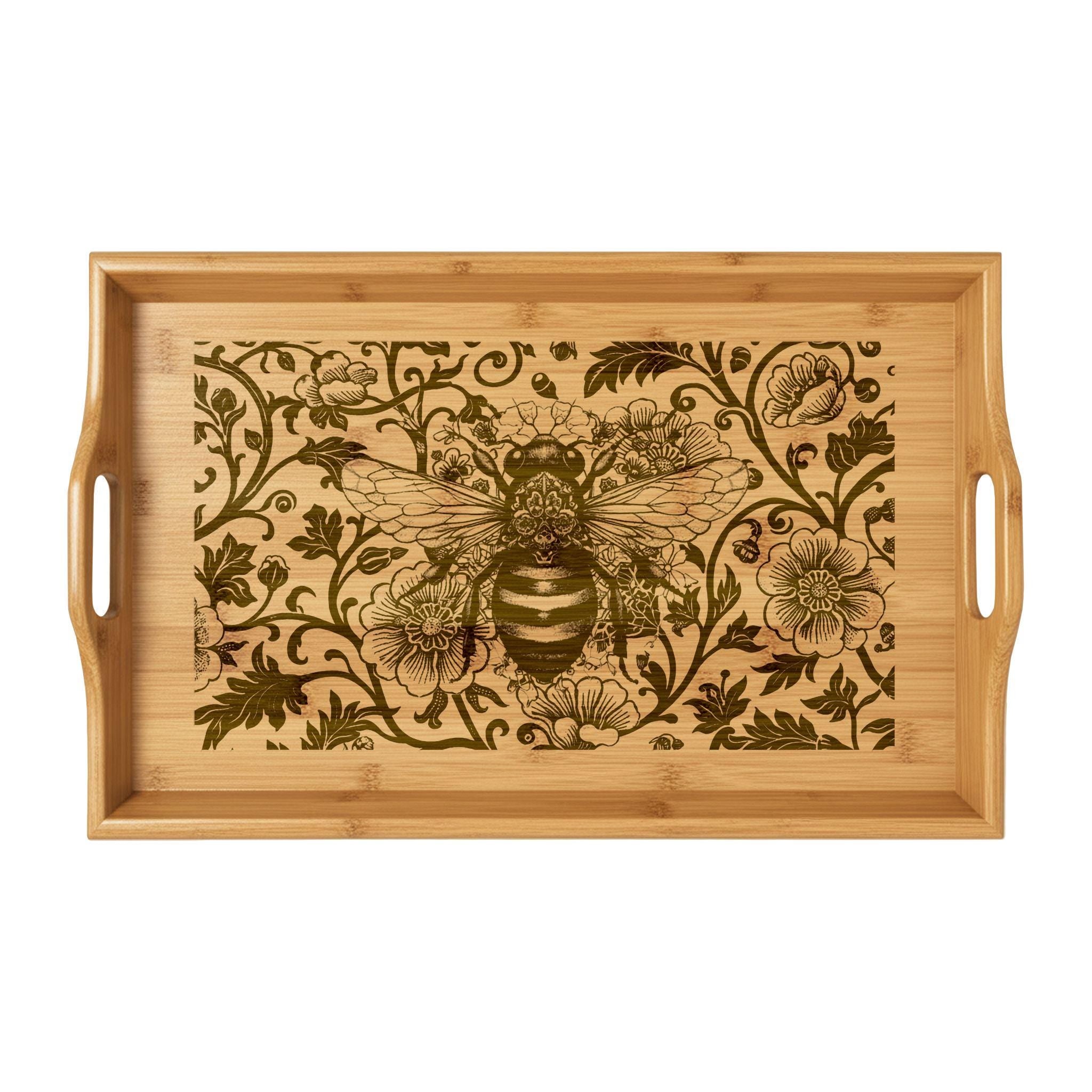 Engraved Bee Vintage Bamboo Serving Tray | Bed Tray | Wedding Anniversary Gift