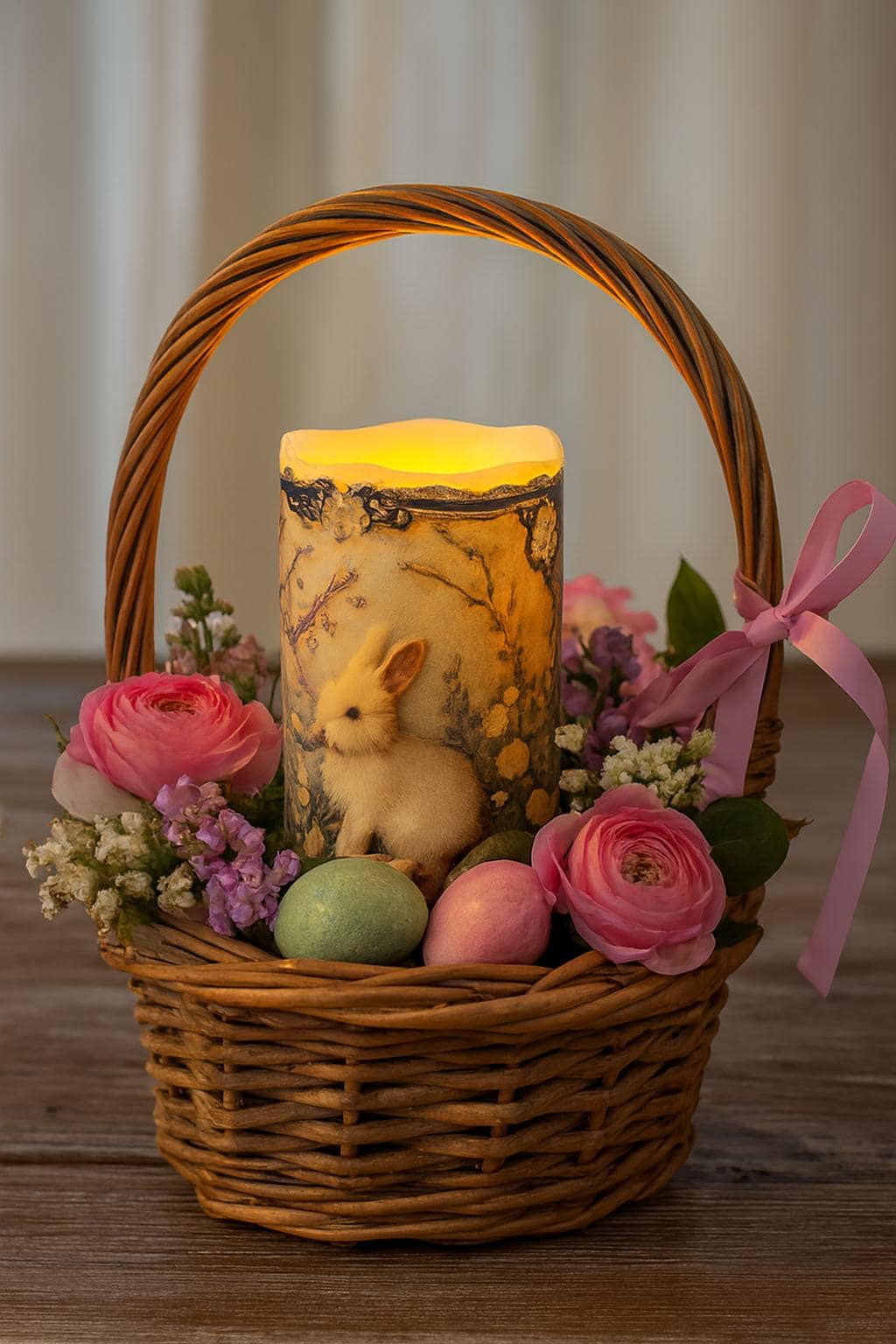 Flameless LED Easter Bunny Candle Centerpiece Pillar Nightlight, WAX Gift Decor