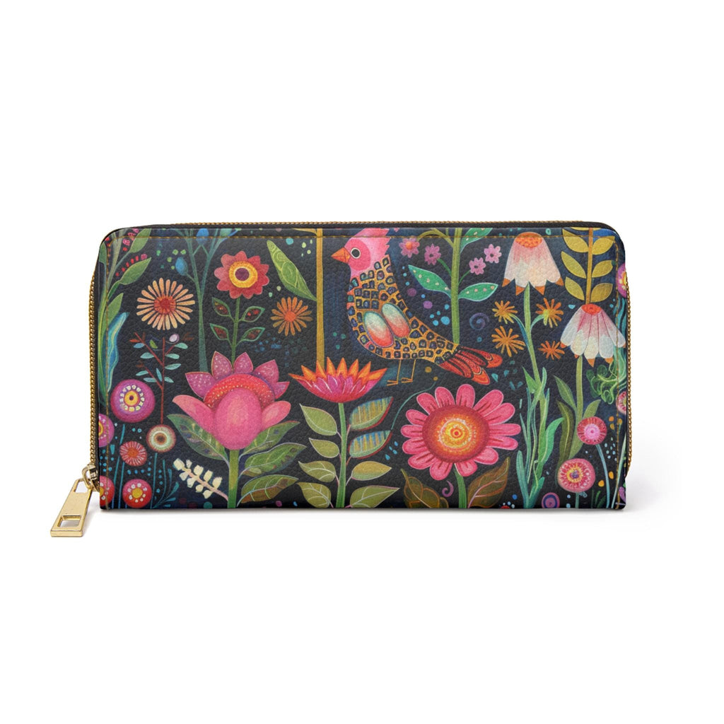 Merrimeko Botanical Zipper Wallet, Folkart Design Nature Lover Gift, Vintage Inspired Clutch