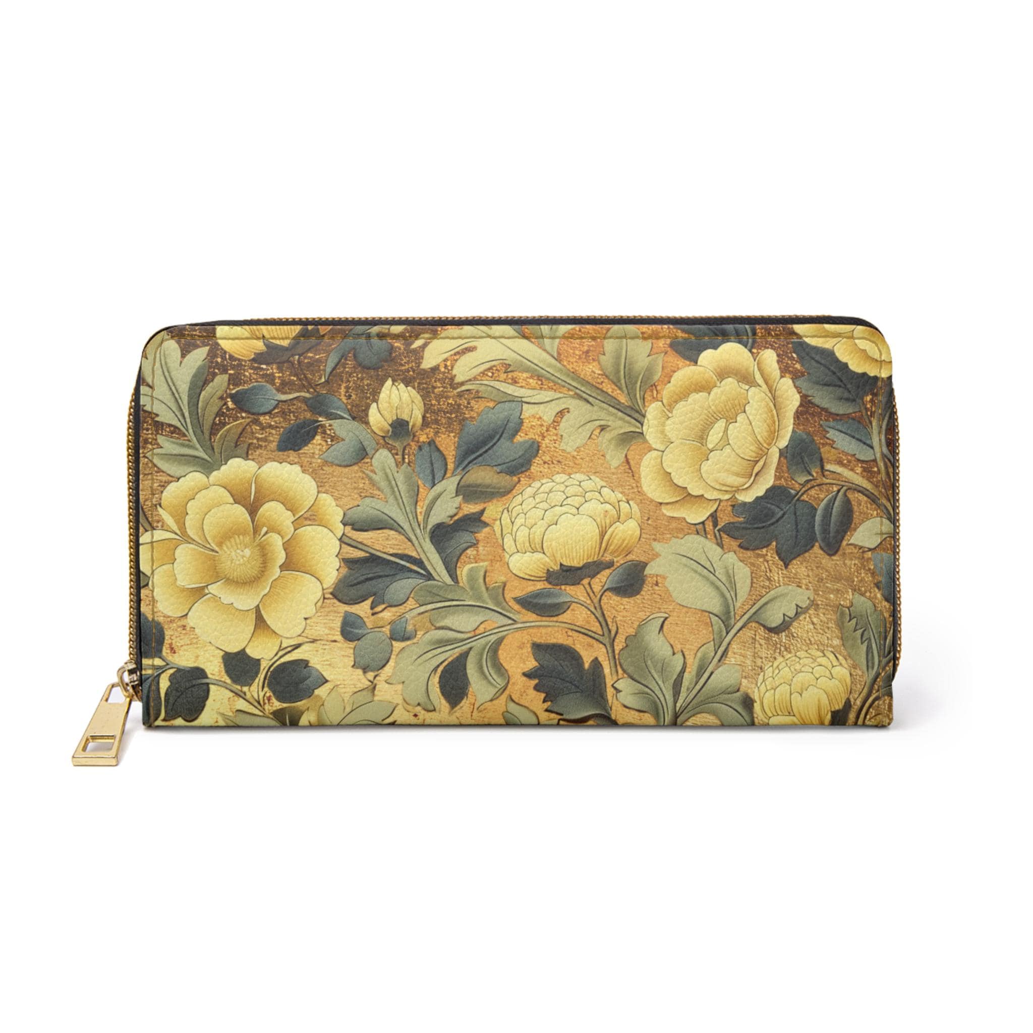 Golden Yellow William Morris Wallet | Floral Zipper Wallet | Botanical Clutch | Cottagecore Gift for Her | Vegan Leather Card Holder