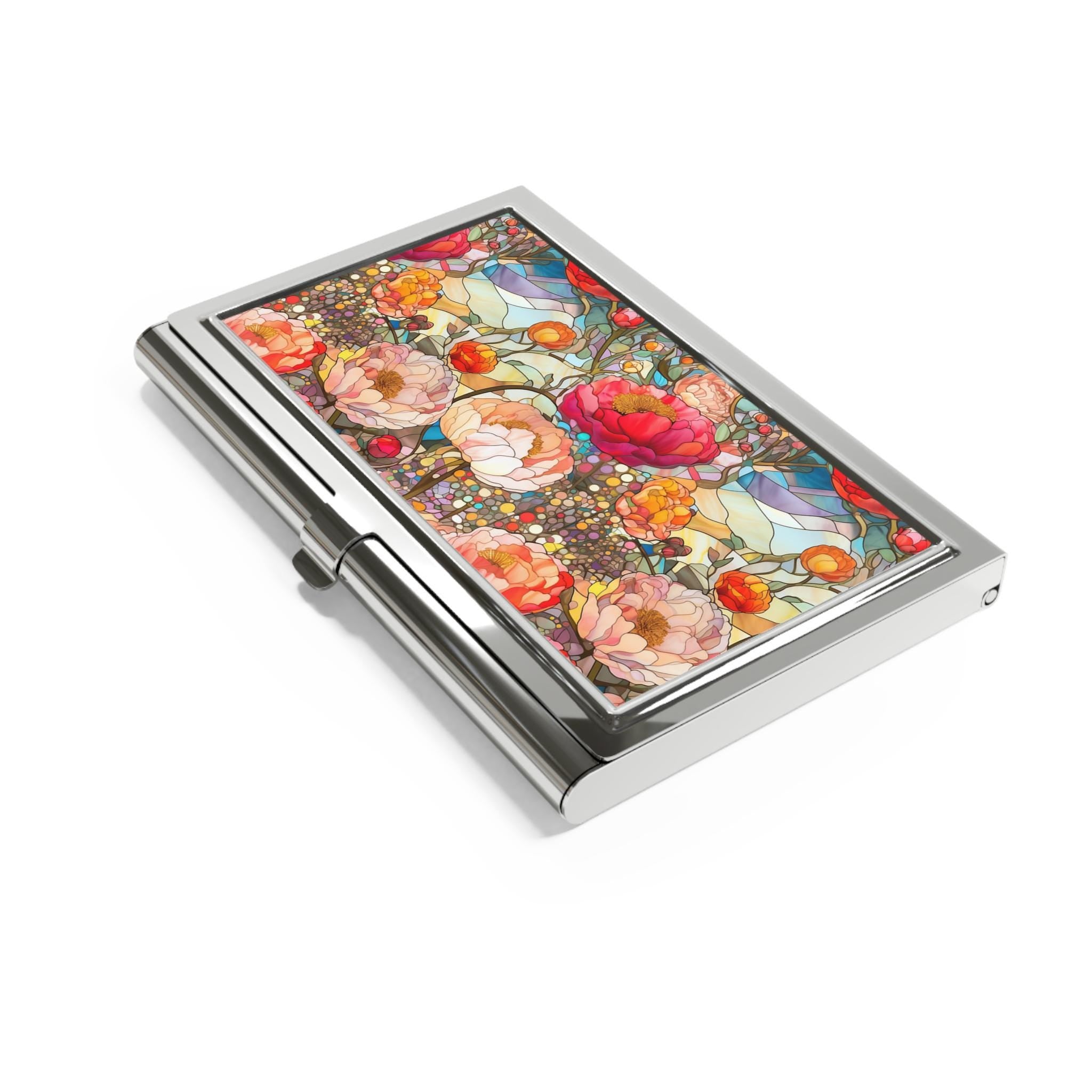 Floral Mosaic Business Card Holder, Elegant Office Accessory
