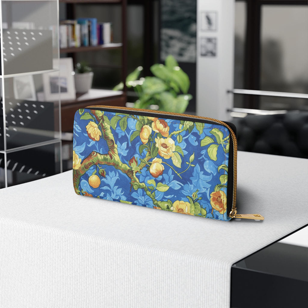 Portuguese Tile Vegan Leather Wallet • Blue Floral Pattern Clutch