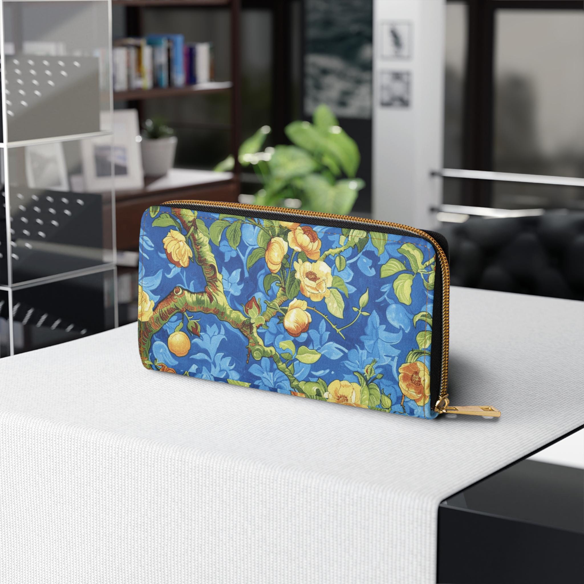 Portuguese Tile Vegan Leather Wallet • Blue Floral Pattern Clutch