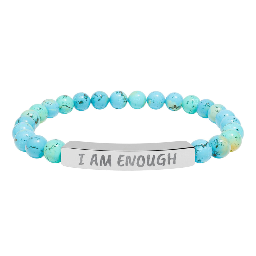I Am Enough Engraved Bar Bracelet Natural Stone Stretch Bracelet | Affirmation Jewelry Gift For Her