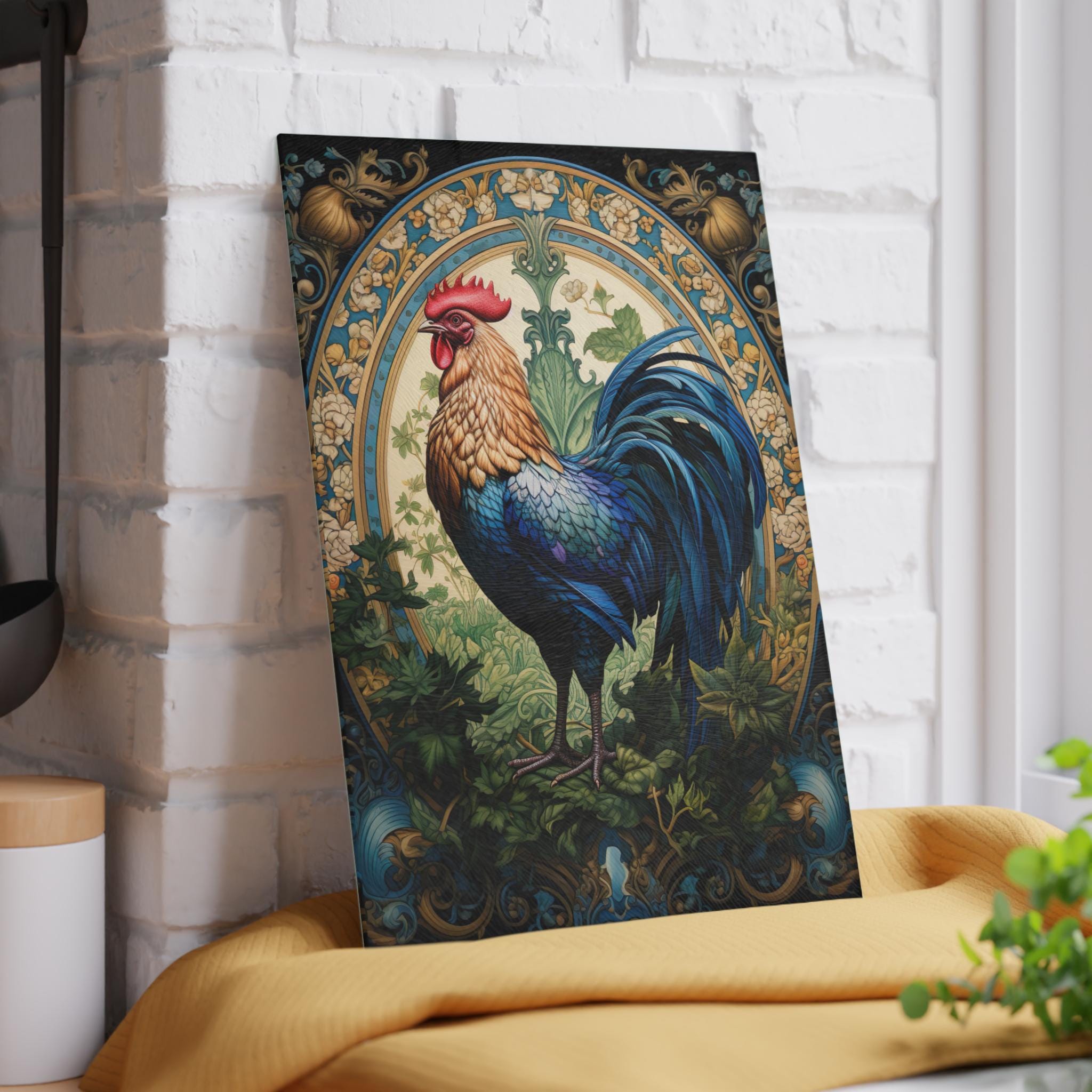 French Rooster Glass Cutting Board: Farmhouse Kitchen Decor
