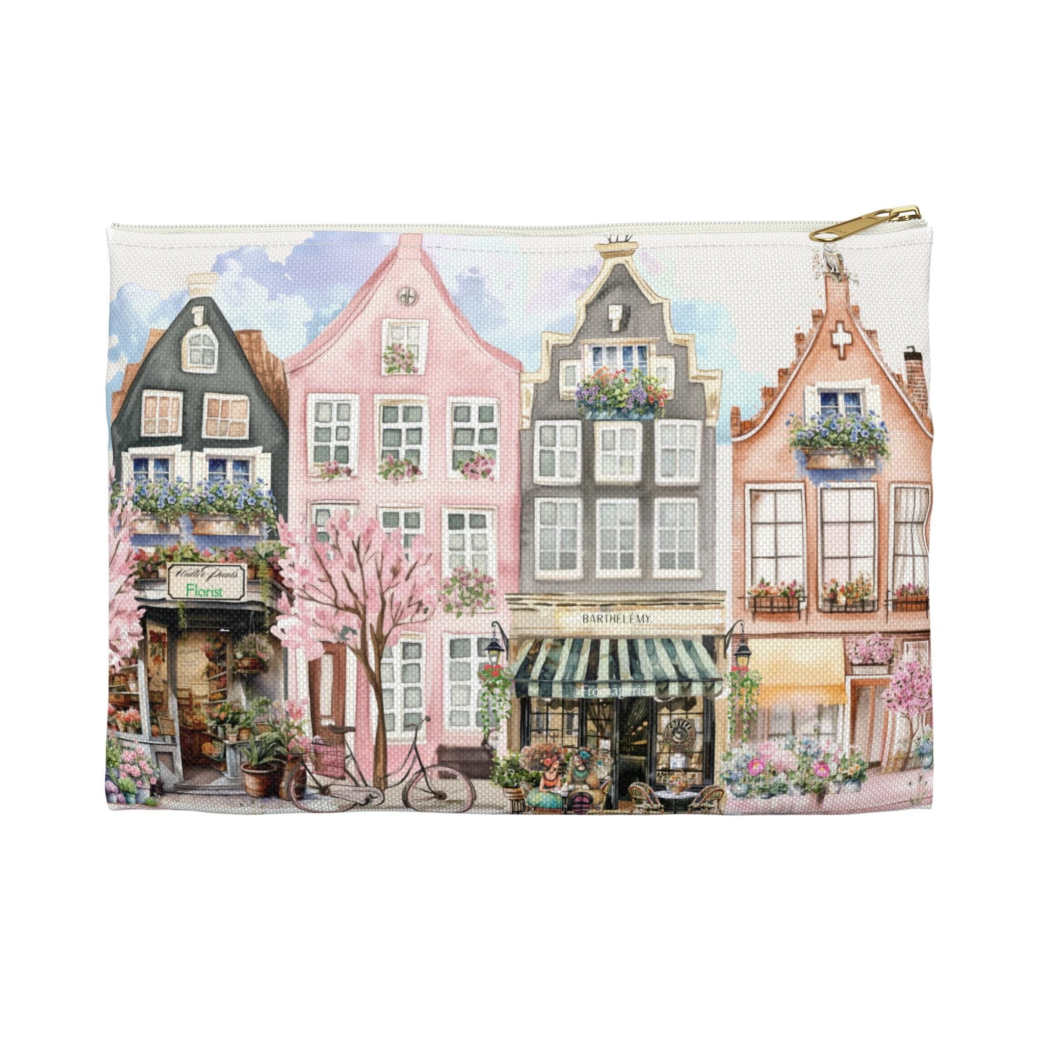 Village Row Houses Accessory Pouch | Illustrated Cottage Row Zip Pouch