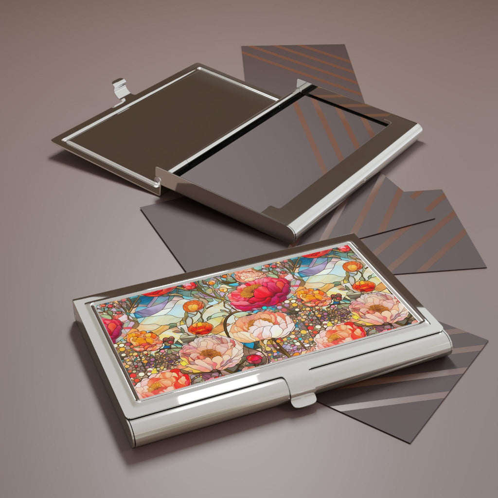 Floral Mosaic Business Card Holder, Elegant Office Accessory