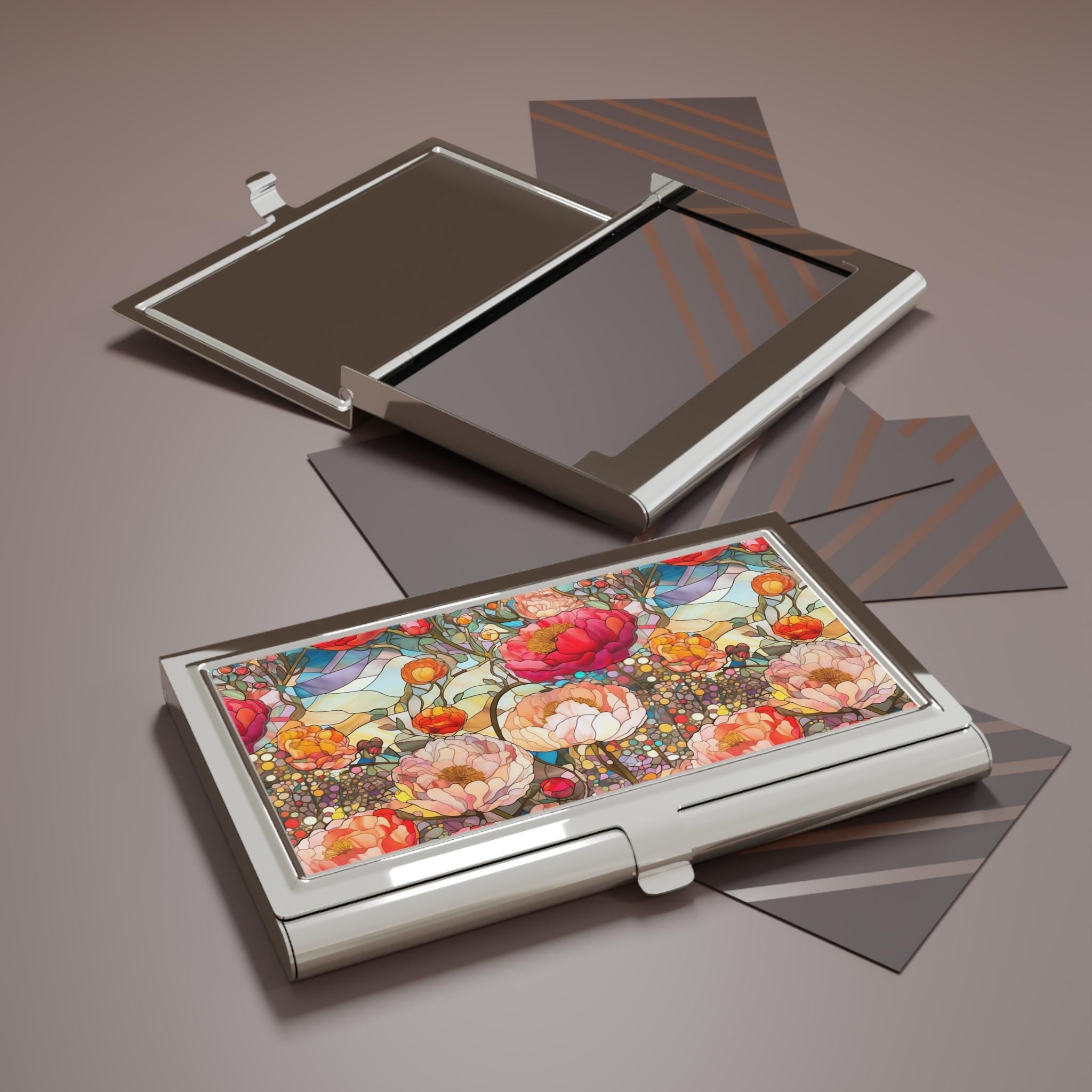 Floral Mosaic Business Card Holder, Elegant Office Accessory
