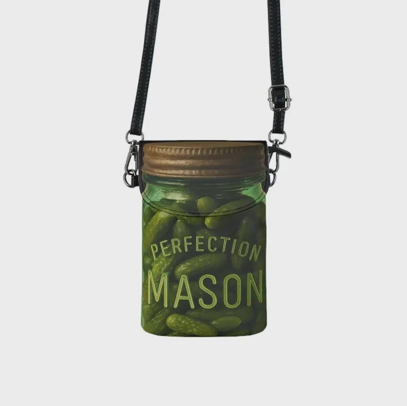 Pickle Jar Crossbody Bag: Novelty Vegan Leather Phone Purse