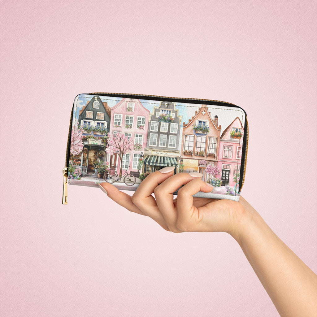 Row House Village Zipper Wallet Trendy Parisian sidewalk Clutch