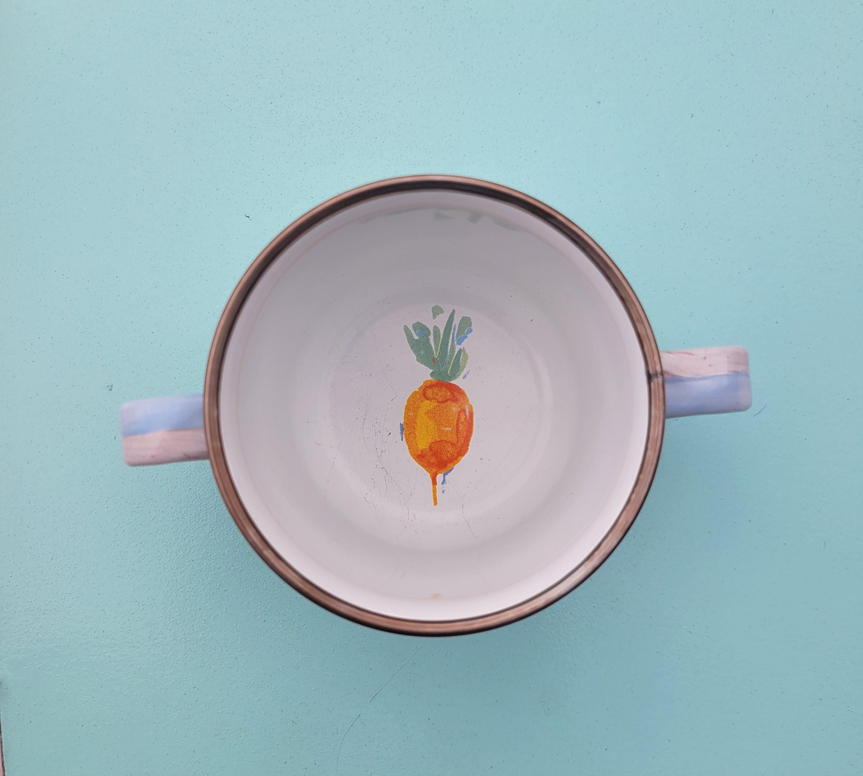 McKenzie Childs Pastel Striped Enamel Double Handle 8 Oz Cup