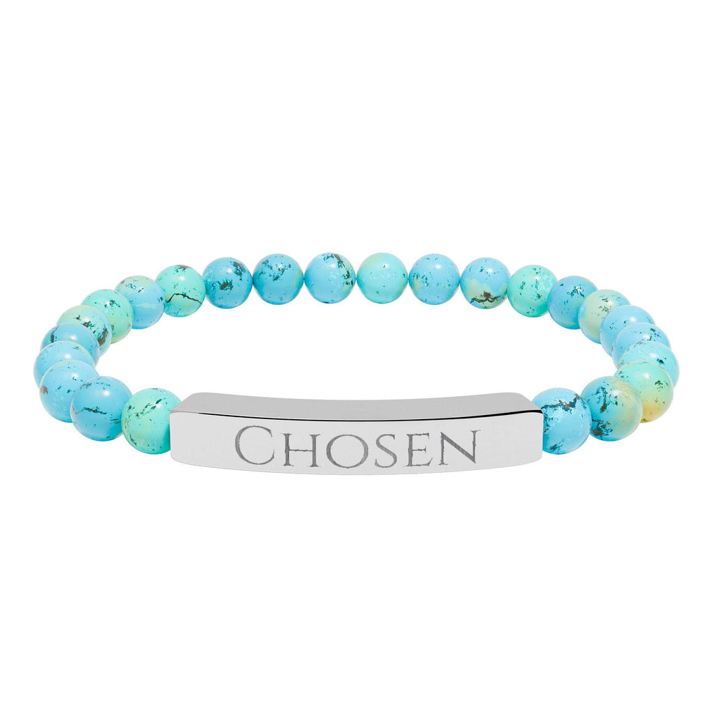 Chosen Engraved Stone Stretch Bracelet | Natural Beaded Bar Bracelet